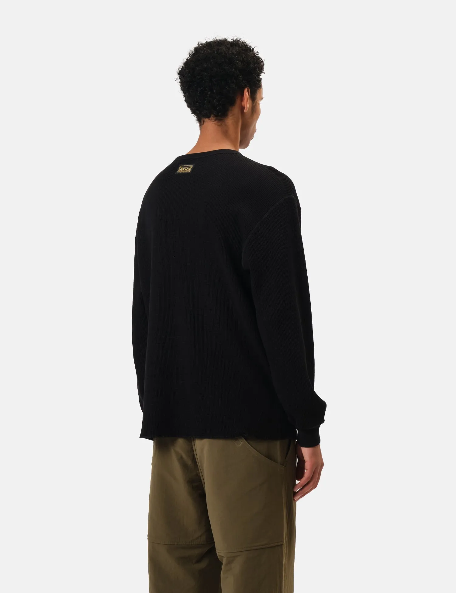 Aries Reversible Temple Waffle Long Sleeve T-Shirt - Black sold by Article London product image thumbnail 4