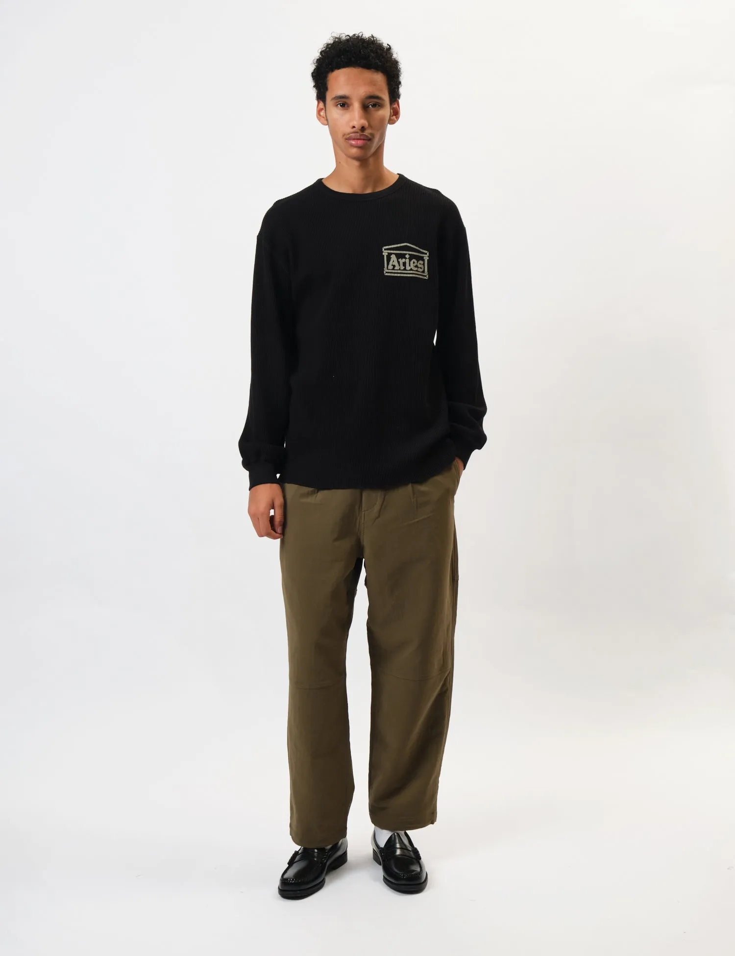 Aries Reversible Temple Waffle Long Sleeve T-Shirt - Black sold by Article London product image thumbnail 3