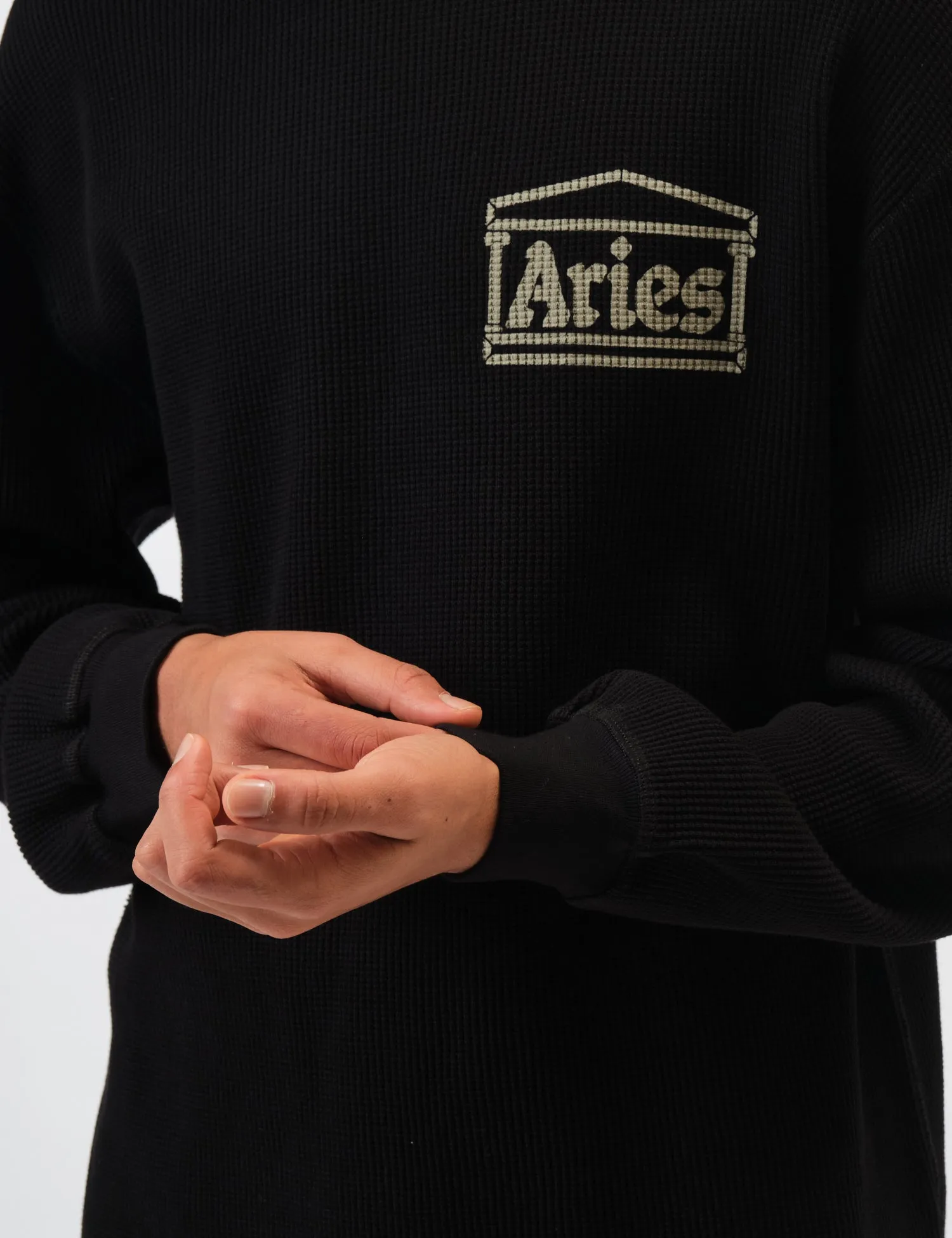 Aries Reversible Temple Waffle Long Sleeve T-Shirt - Black sold by Article London product image thumbnail 2