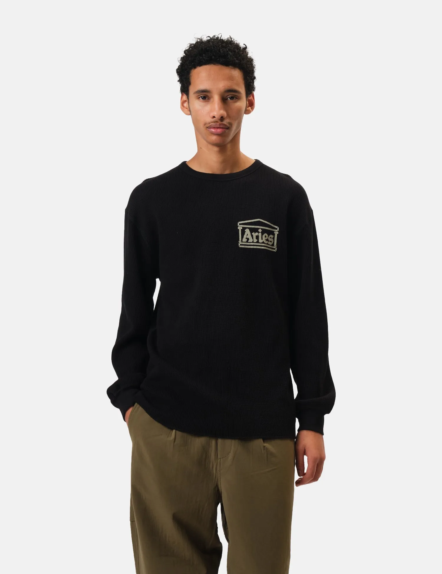 Aries Reversible Temple Waffle Long Sleeve T-Shirt - Black sold by Article London product image thumbnail 5