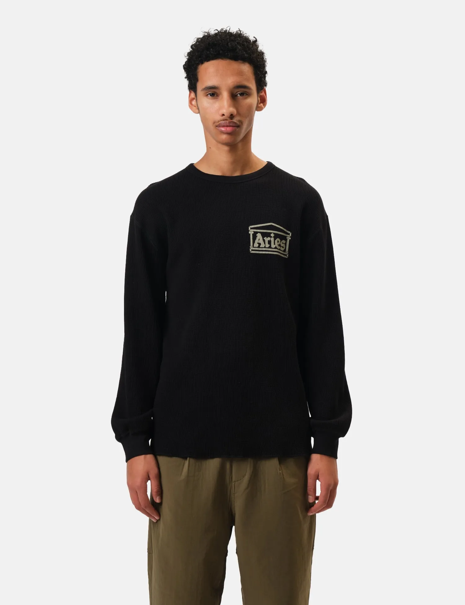 Aries Reversible Temple Waffle Long Sleeve T-Shirt - Black sold by Article London