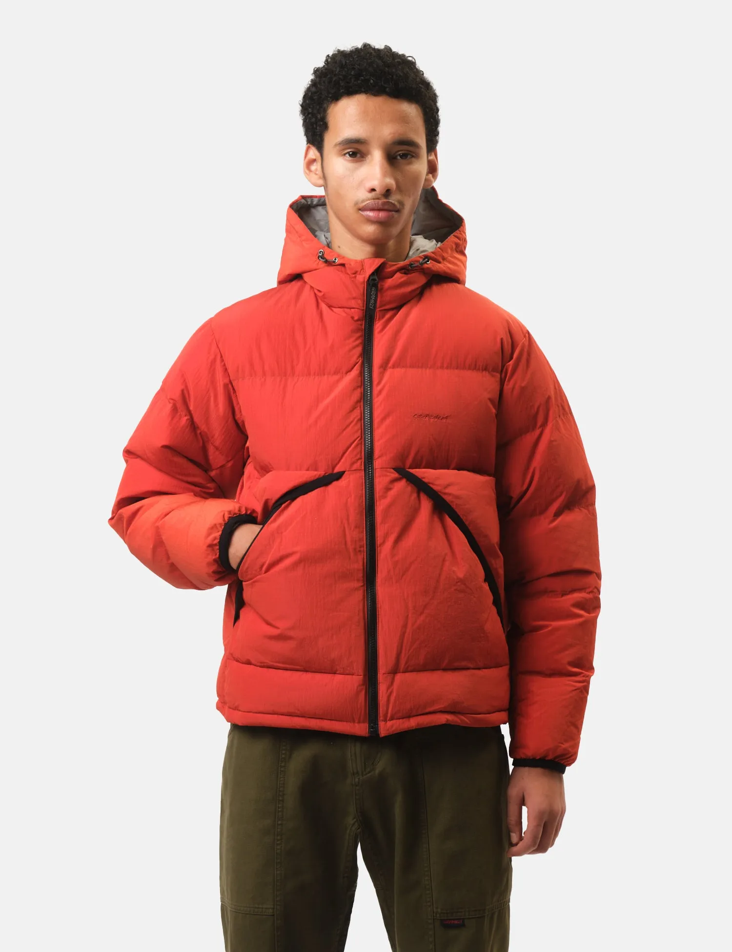 Gramicci Down Puffer Hooded Jacket - Burnt Red sold by Article London