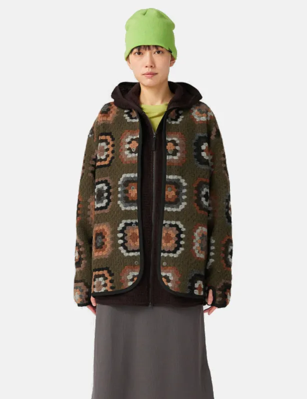 Snow Peak Wool Jacquard Cardigan - Olive Green sold by Article London