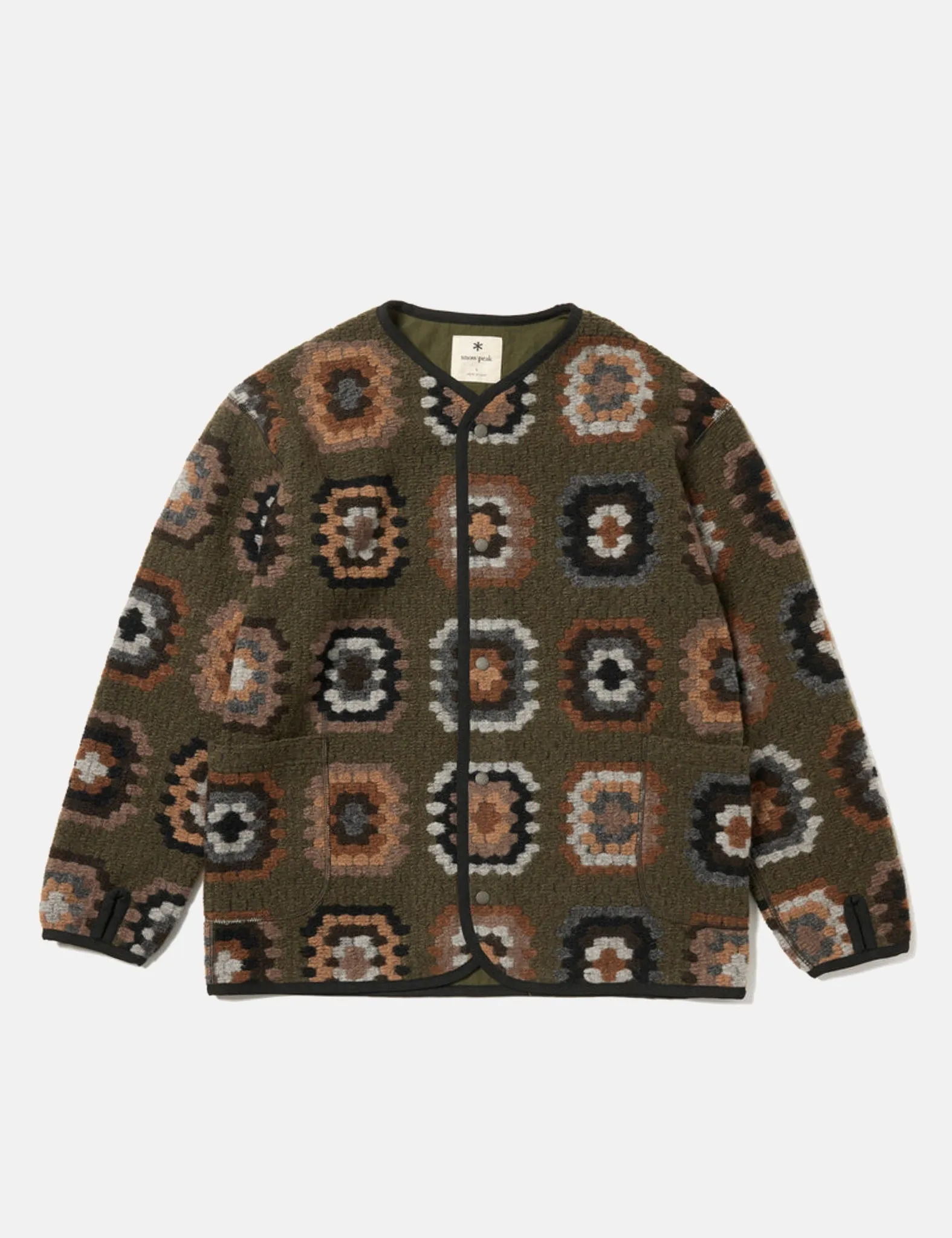 Snow Peak Wool Jacquard Cardigan - Olive Green sold by Article London product image thumbnail 3