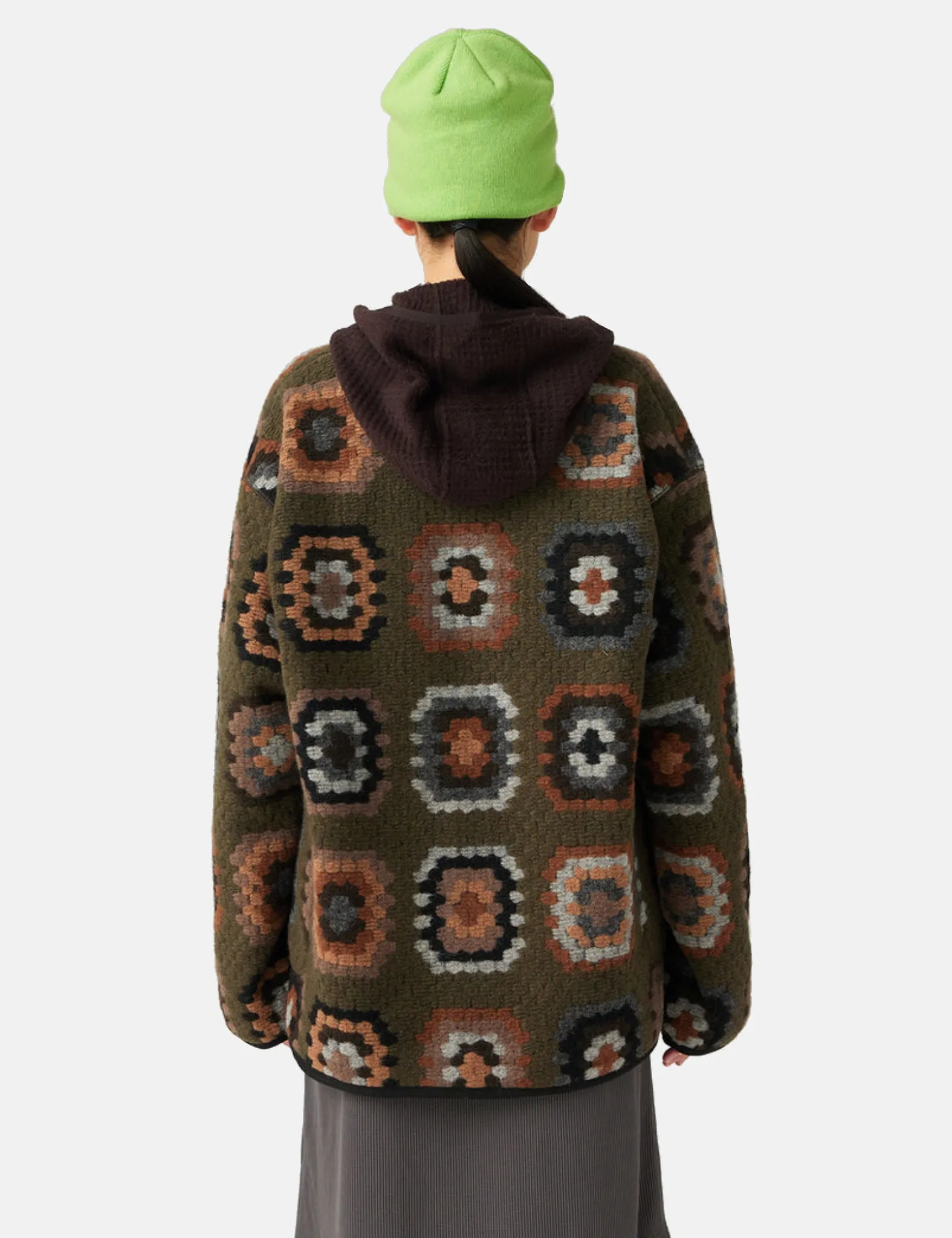 Snow Peak Wool Jacquard Cardigan - Olive Green sold by Article London product image thumbnail 4