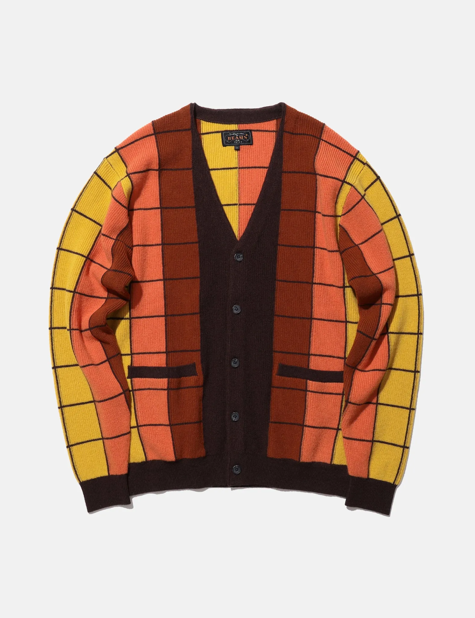 Beams Plus Intarsia Garter Stitch Cardigan - Brown sold by Article London