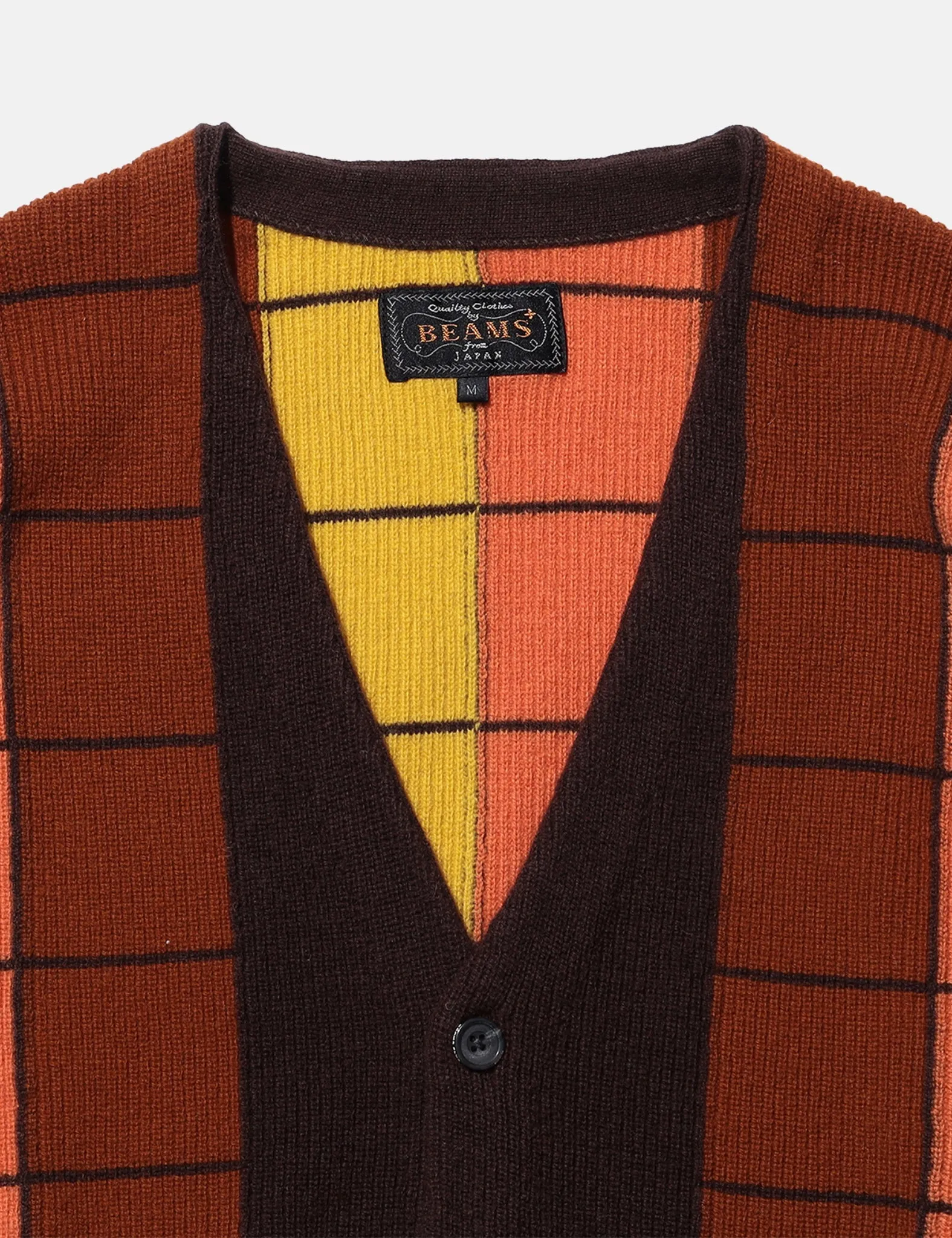 Beams Plus Intarsia Garter Stitch Cardigan - Brown sold by Article London product image thumbnail 2