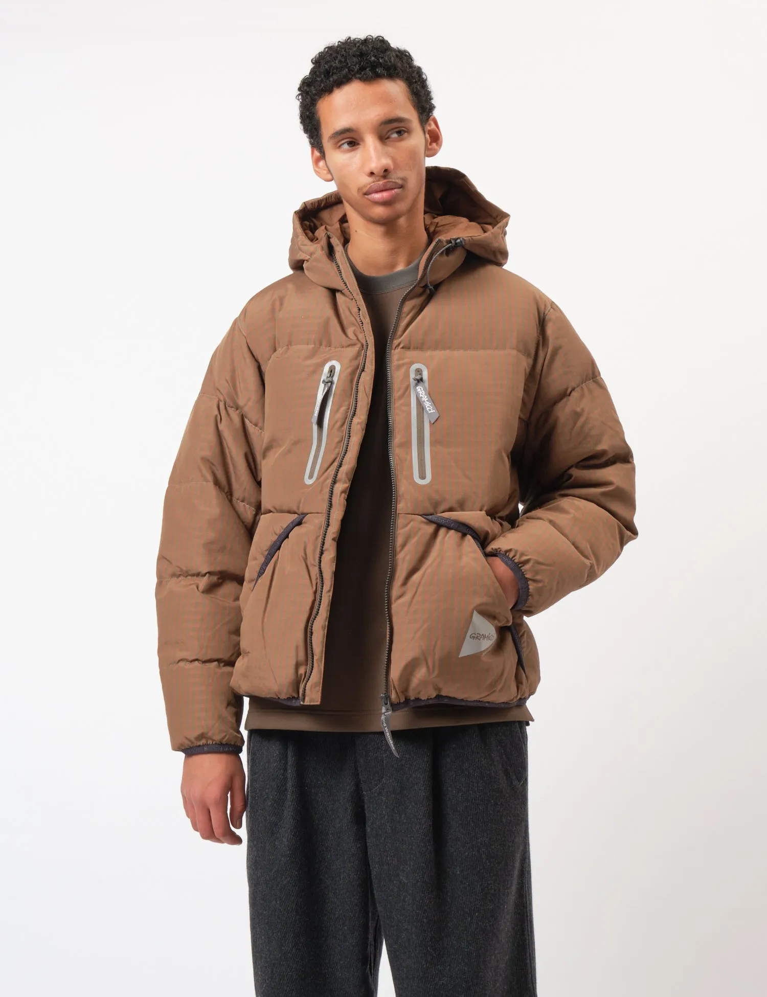 and Wander x Gramicci Wool Check Down Jacket - Orange sold by Article London product image thumbnail 4