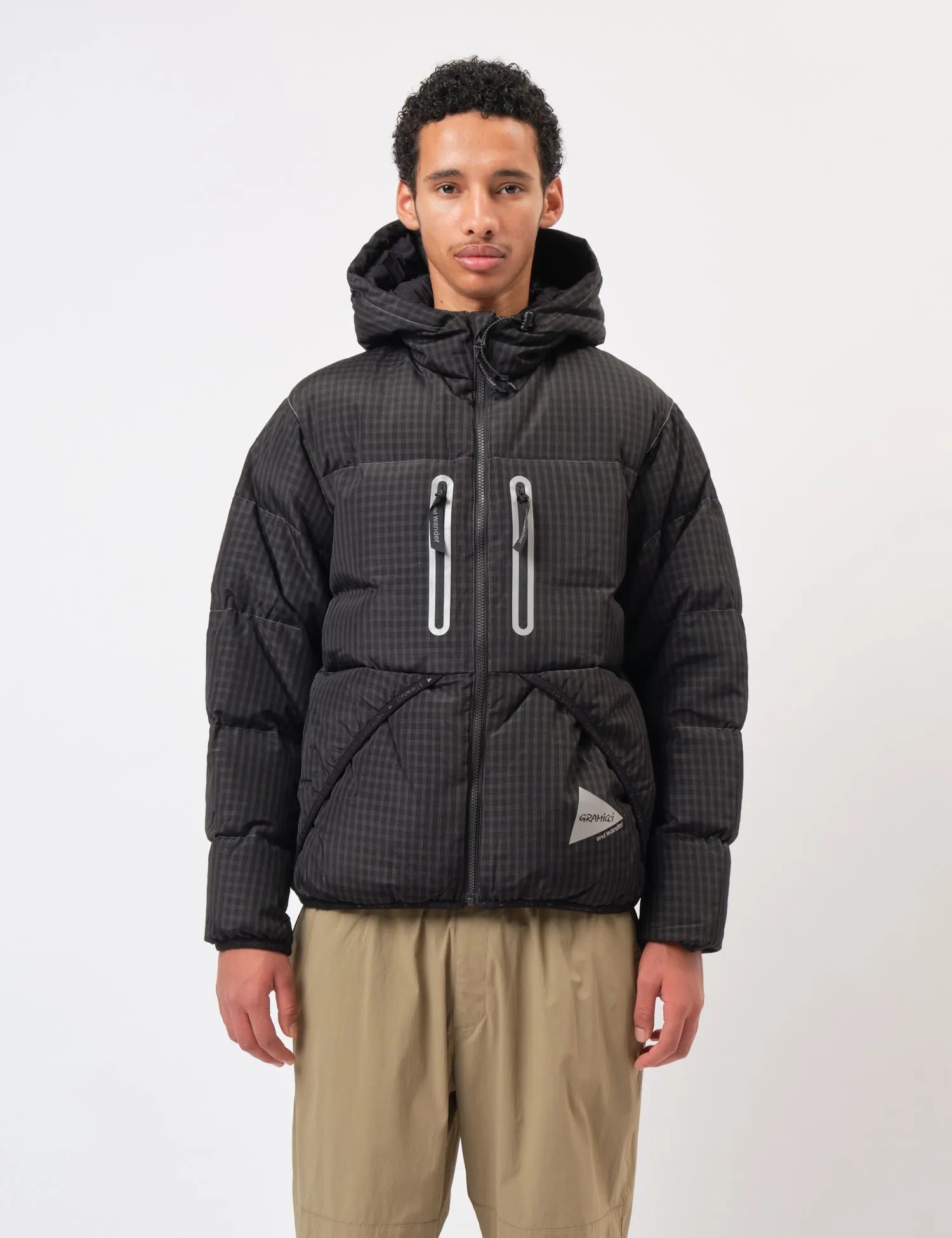 and Wander x Gramicci Wool Check Down Jacket - Charcoal Grey sold by Article London