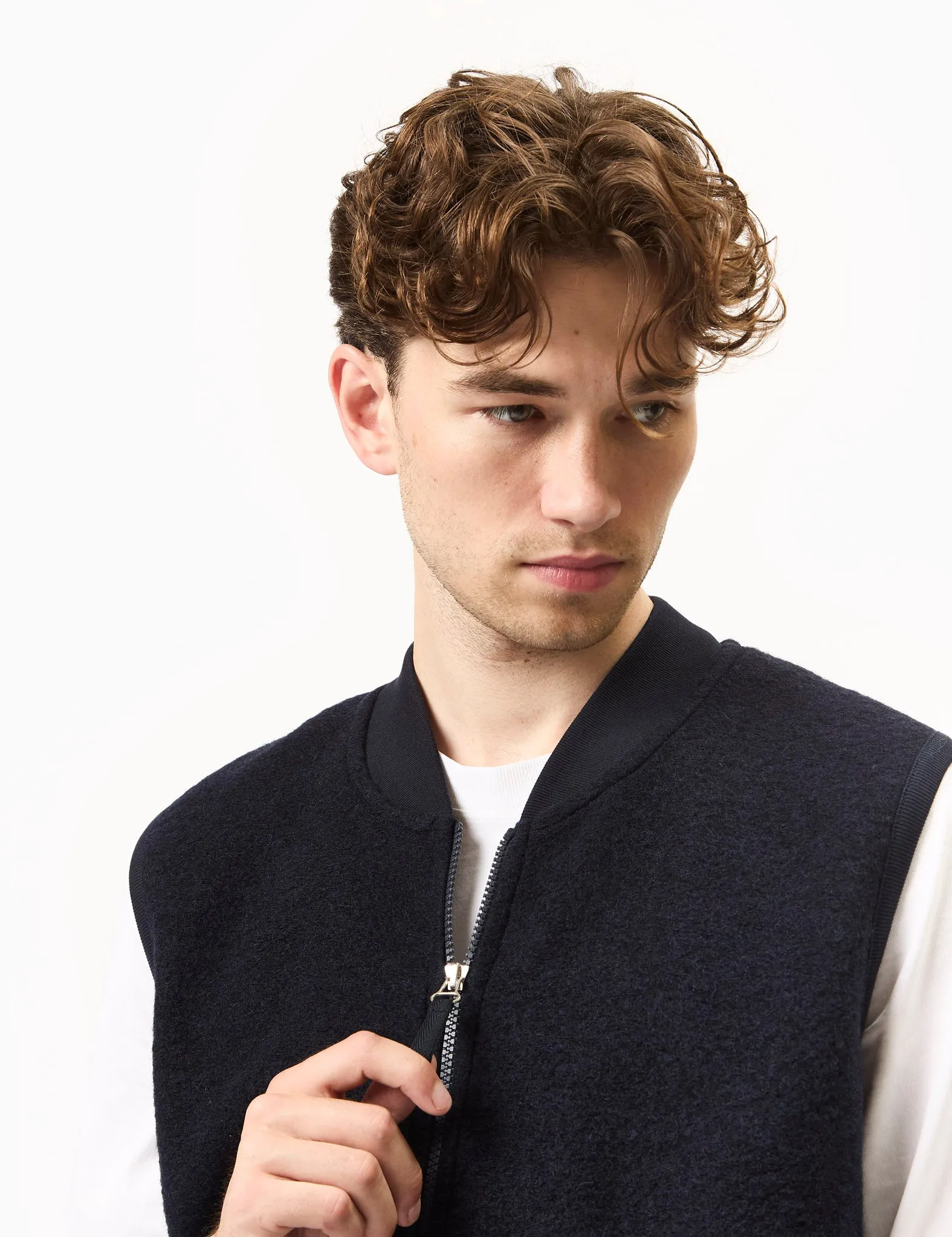 Universal Works Zip Waistcoat (Wool Fleece) - Navy Blue sold by Article London product image thumbnail 2