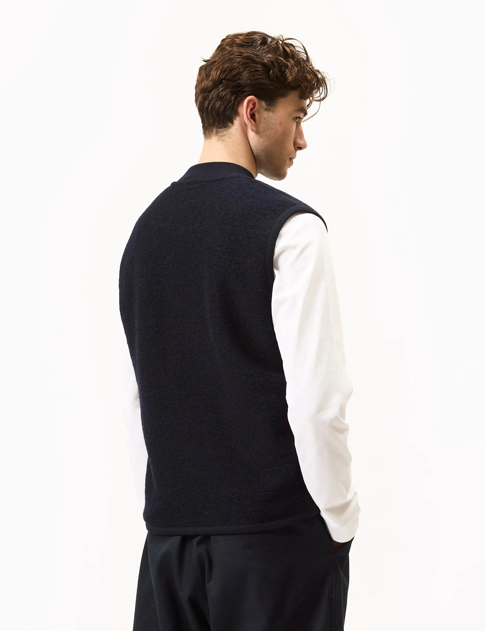 Universal Works Zip Waistcoat (Wool Fleece) - Navy Blue sold by Article London product image thumbnail 4