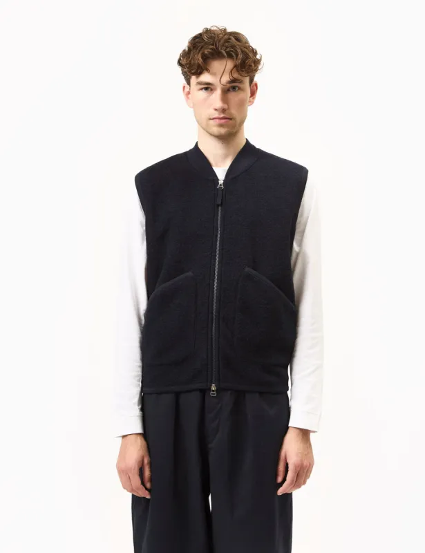 Universal Works Zip Waistcoat (Wool Fleece) - Navy Blue sold by Article London