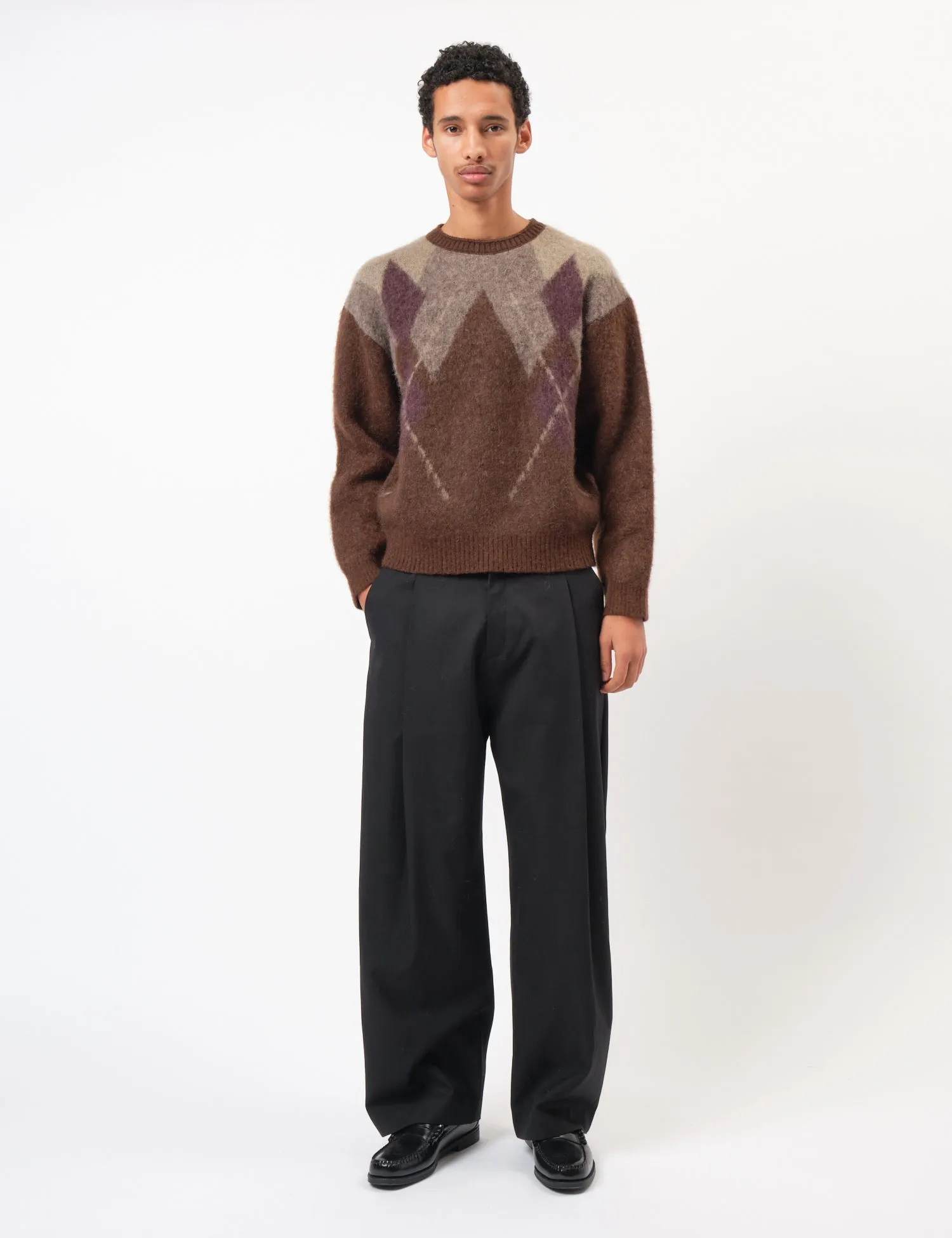 Coor Hairy Mixed Argyle Crewneck Sweater - Melange Brown sold by Article London product image thumbnail 3