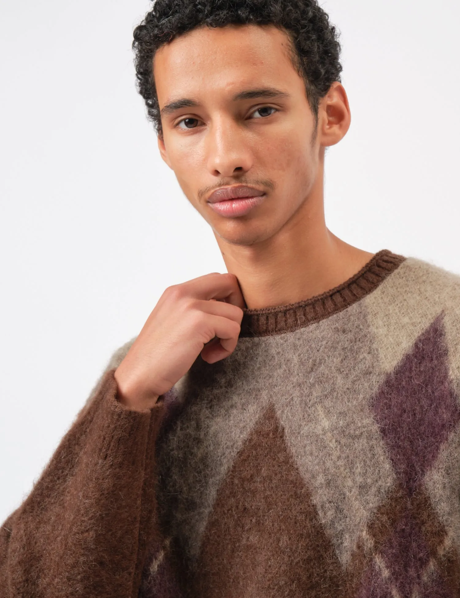 Coor Hairy Mixed Argyle Crewneck Sweater - Melange Brown sold by Article London product image thumbnail 2
