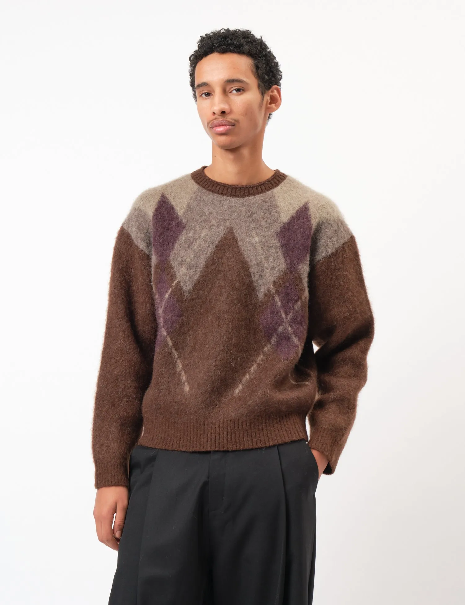 Coor Hairy Mixed Argyle Crewneck Sweater - Melange Brown sold by Article London product image thumbnail 4