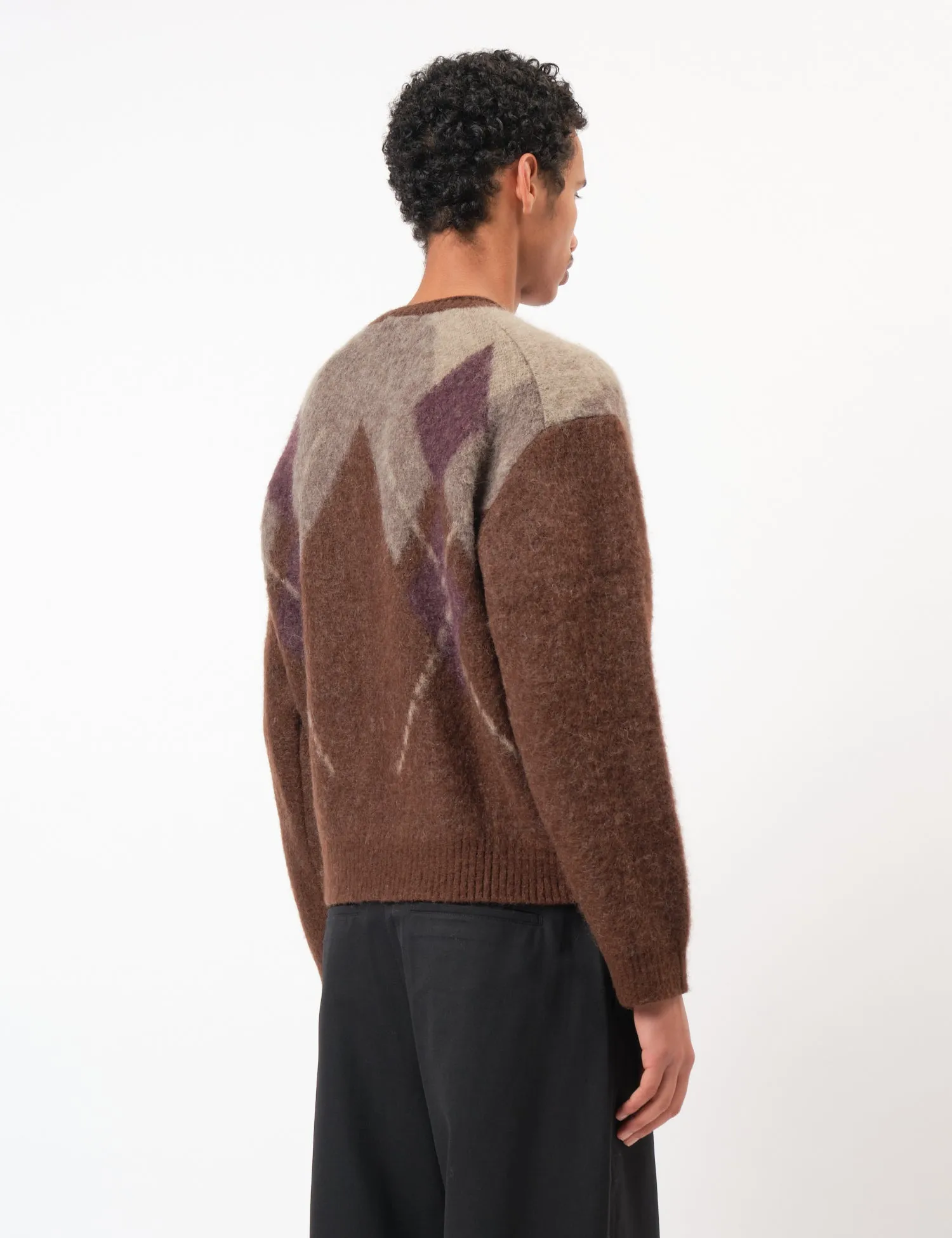 Coor Hairy Mixed Argyle Crewneck Sweater - Melange Brown sold by Article London product image thumbnail 5