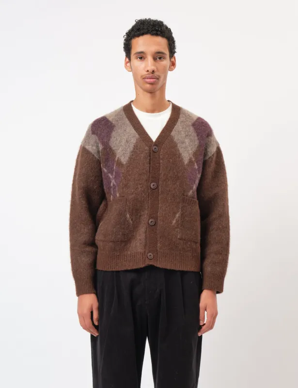 Coor Hairy Mixed Argyle Cardigan - Melange Brown sold by Article London