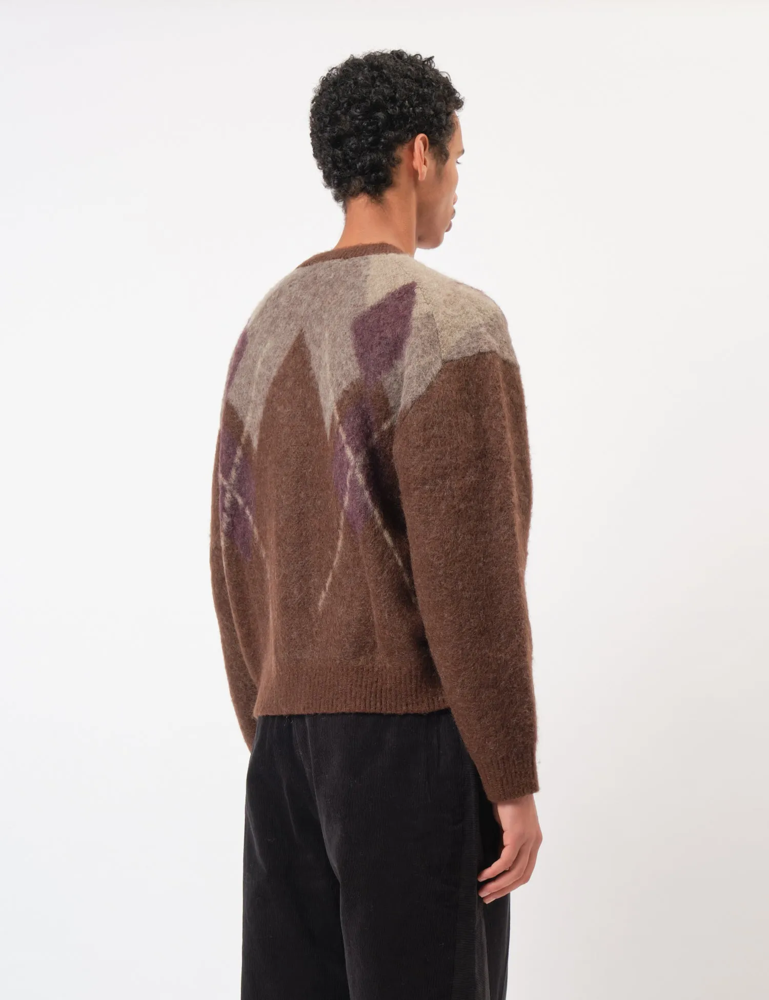 Coor Hairy Mixed Argyle Cardigan - Melange Brown sold by Article London product image thumbnail 5