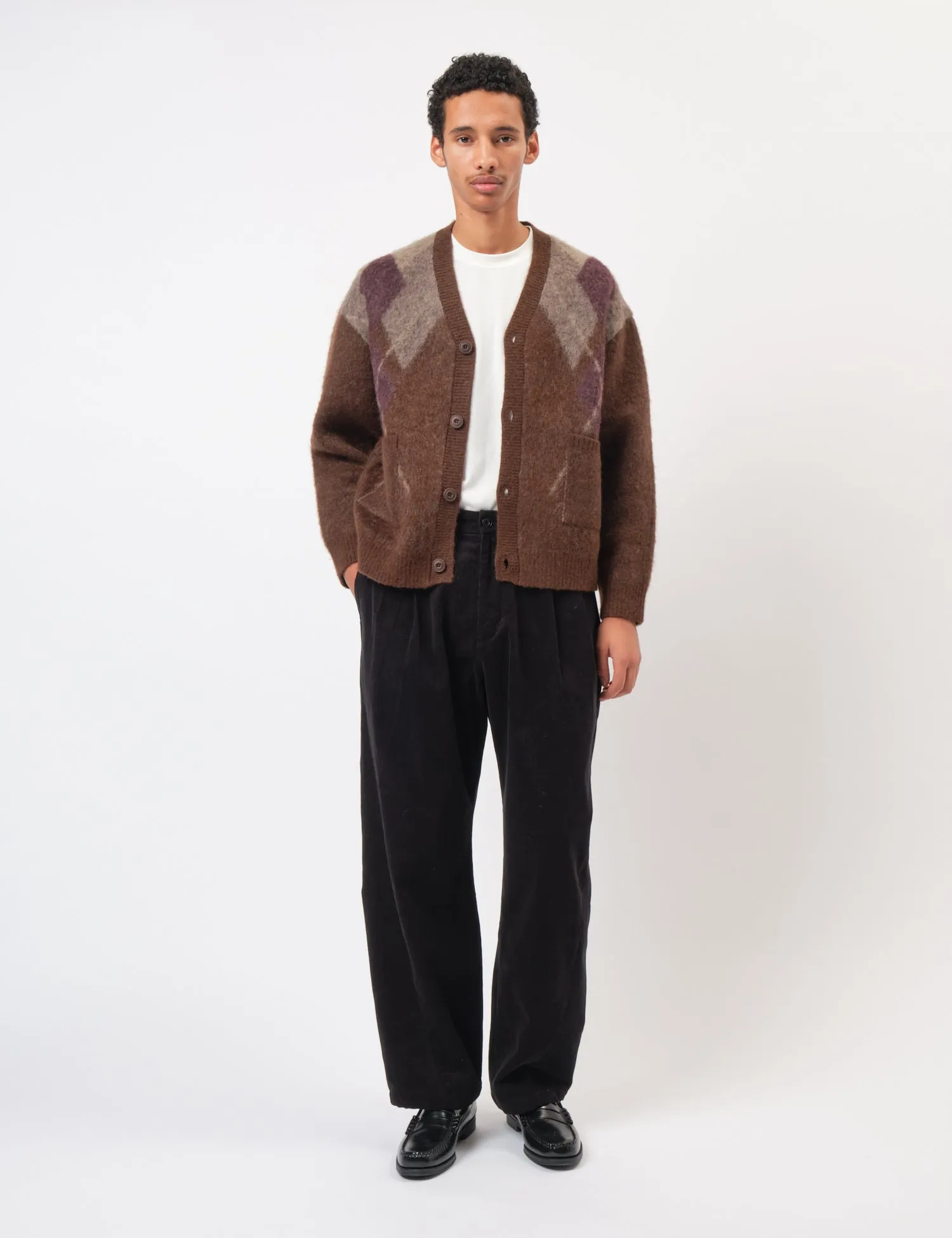 Coor Hairy Mixed Argyle Cardigan - Melange Brown sold by Article London product image thumbnail 3
