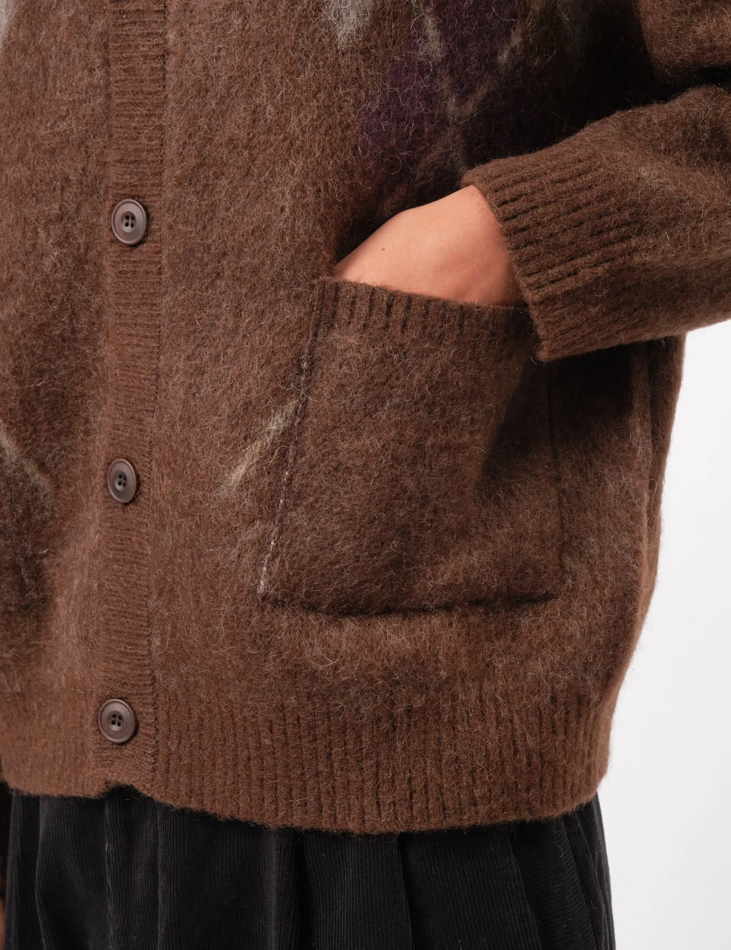 Coor Hairy Mixed Argyle Cardigan - Melange Brown sold by Article London product image thumbnail 2