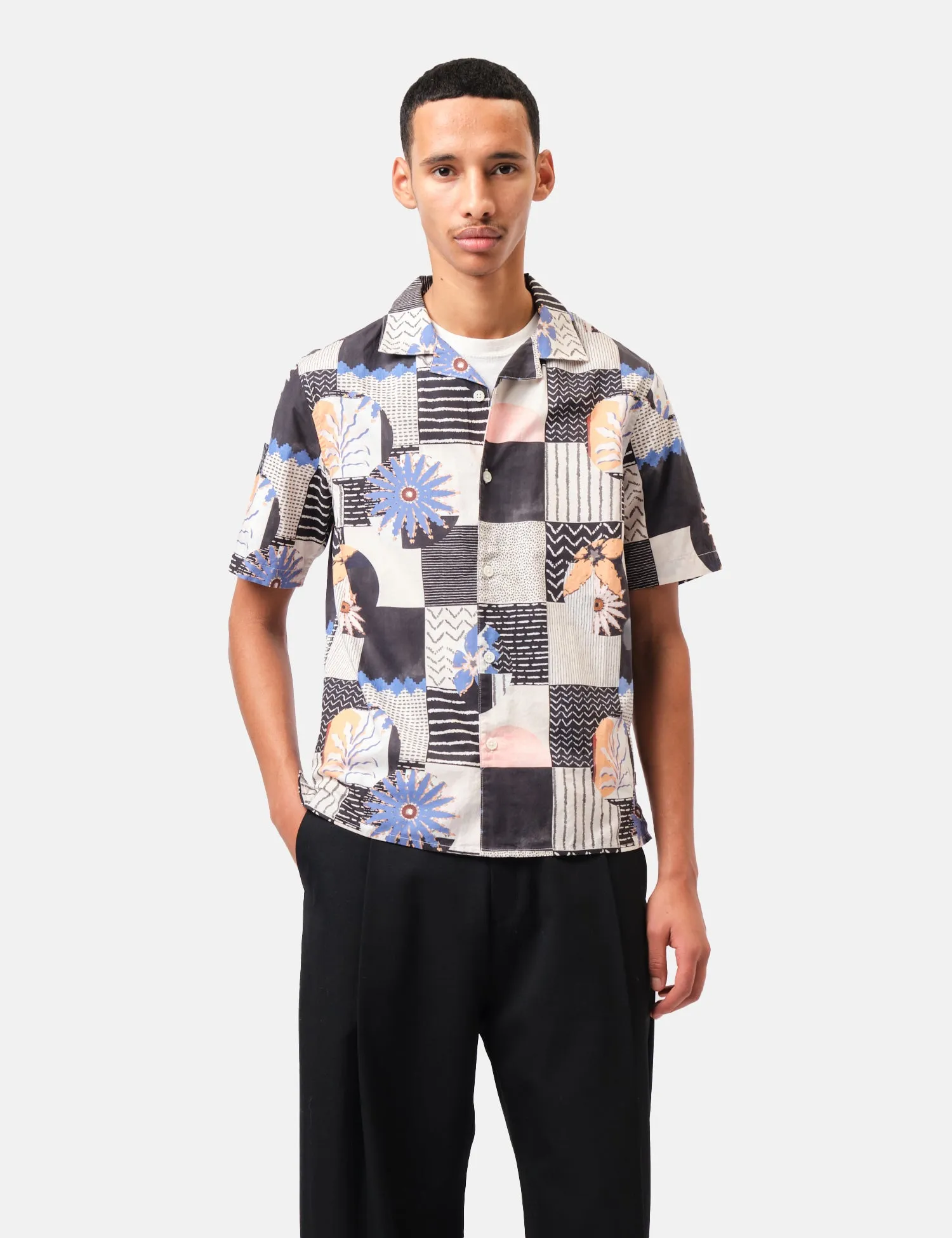 Wax London Didcot Short Sleeve Shirt (Striped Dobby) - Black/Multi sold by Article London
