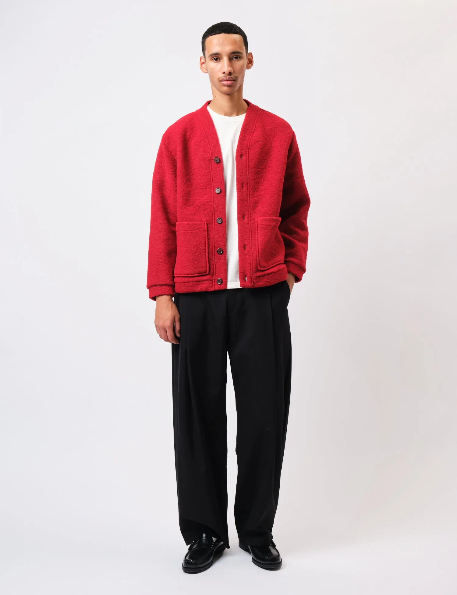 Universal Works Advance Cardigan (Wool Fleece) - Red sold by Article London product image thumbnail 3