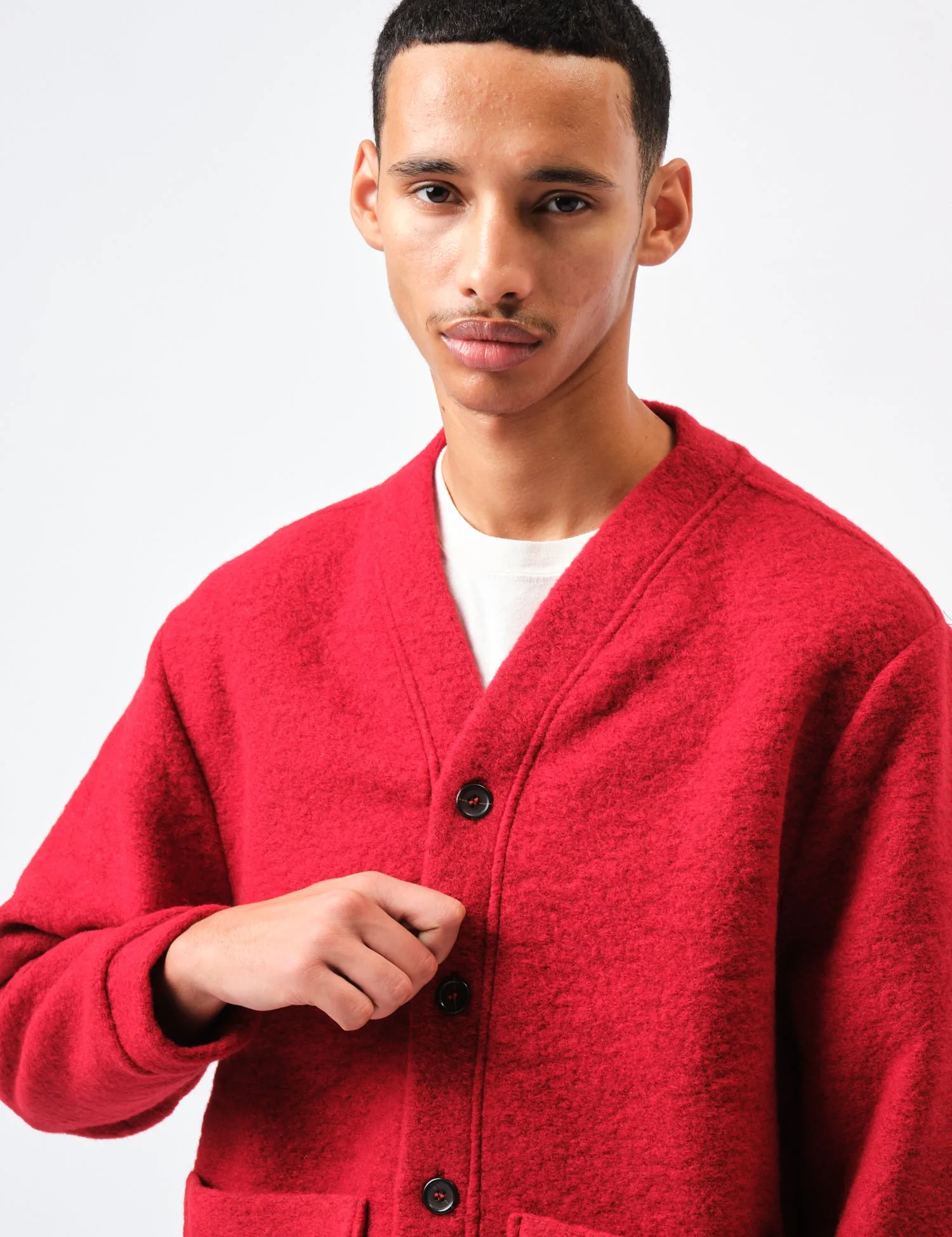 Universal Works Advance Cardigan (Wool Fleece) - Red sold by Article London product image thumbnail 2