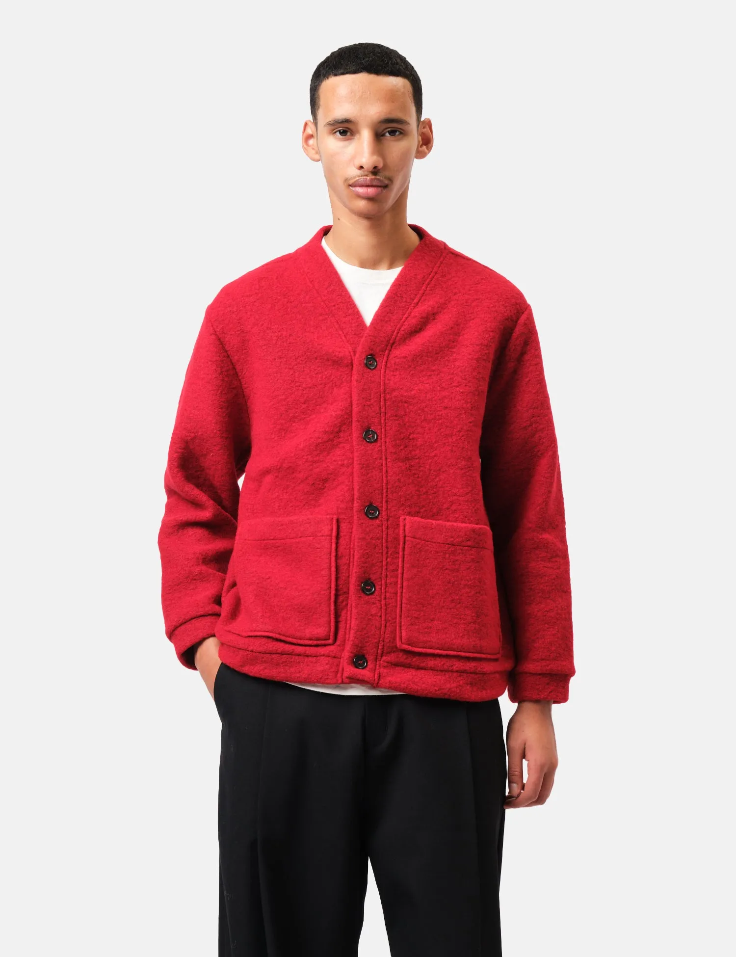 Universal Works Advance Cardigan (Wool Fleece) - Red sold by Article London product image thumbnail 4