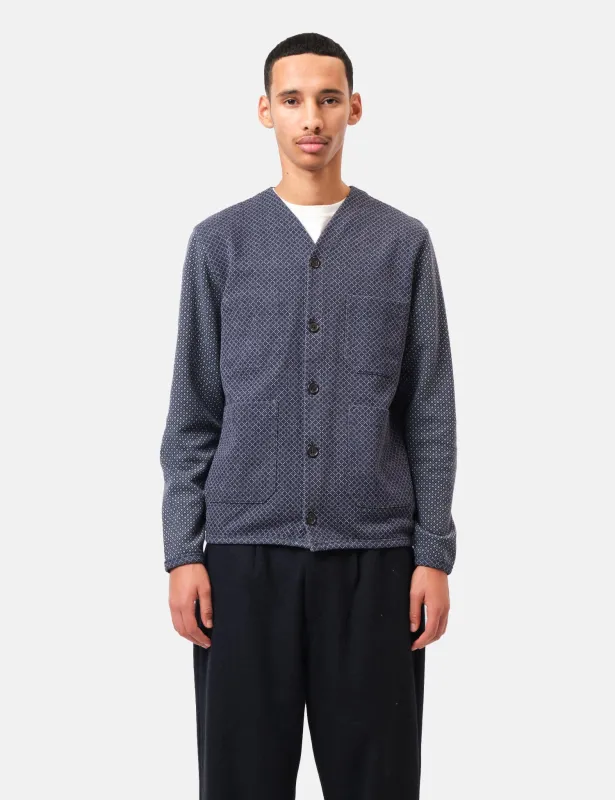 Universal Works Cotton Fleece Cardigan  - Navy Blue sold by Article London