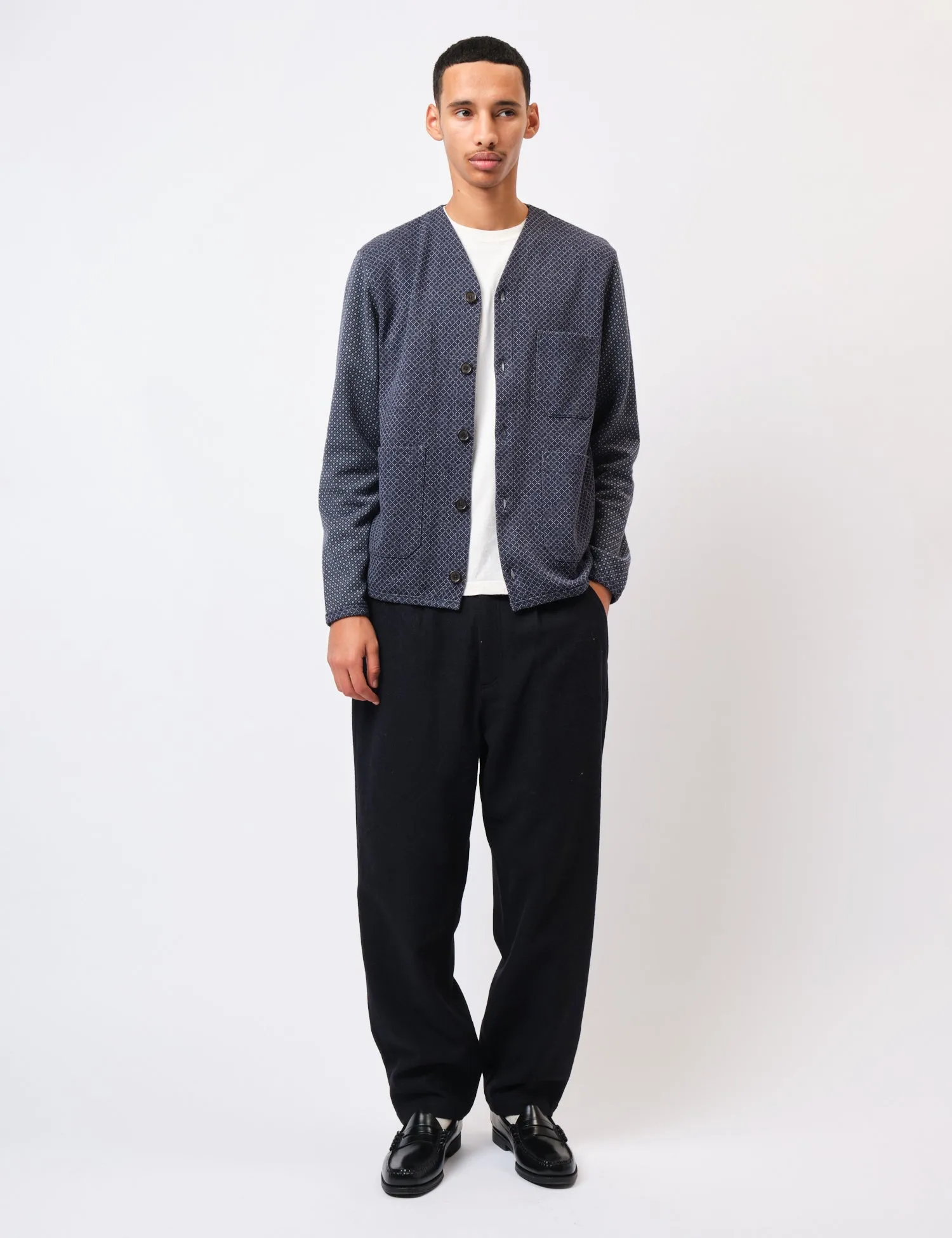 Universal Works Cotton Fleece Cardigan - Navy Blue sold by Article London product image thumbnail 3