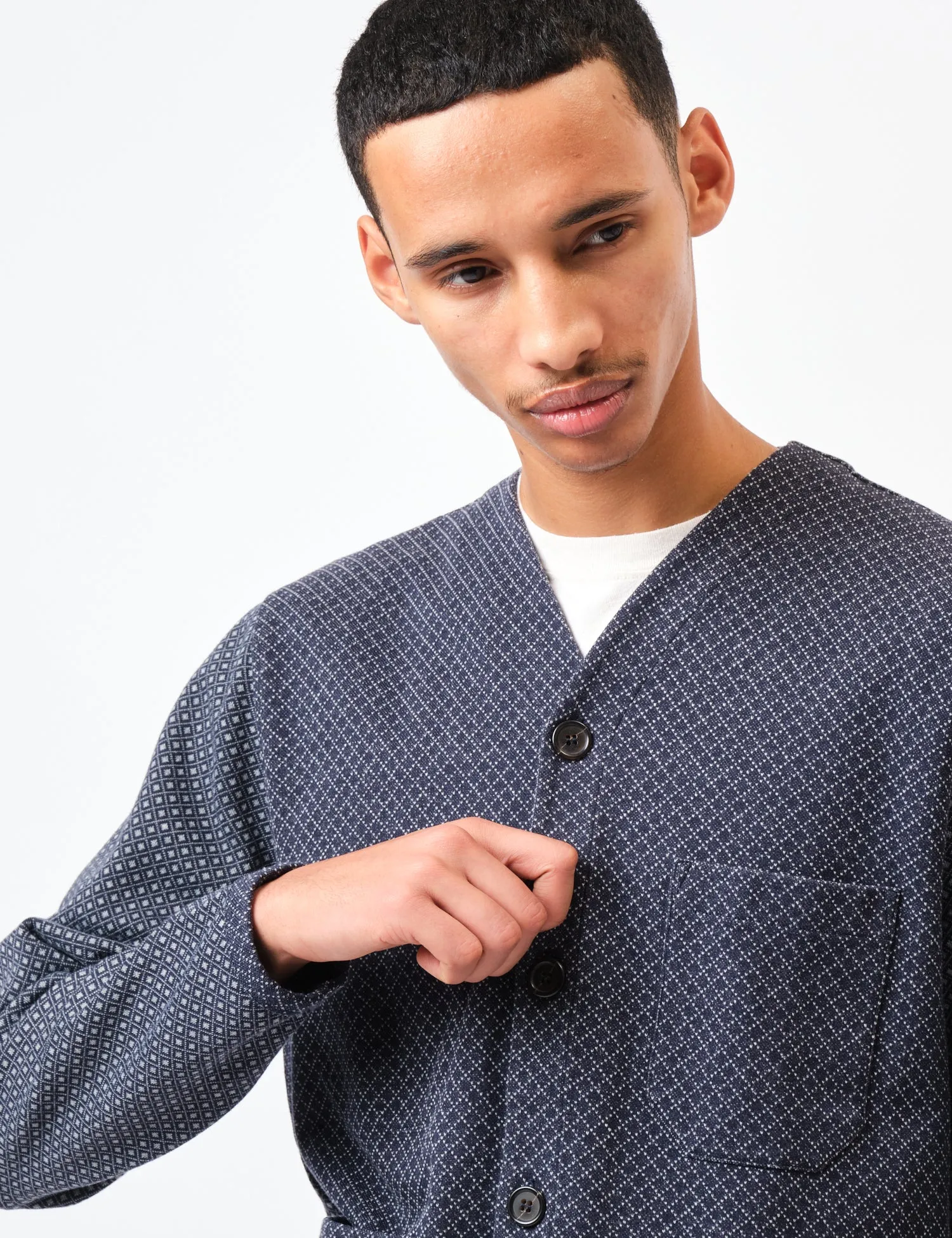 Universal Works Cotton Fleece Cardigan - Navy Blue sold by Article London product image thumbnail 2