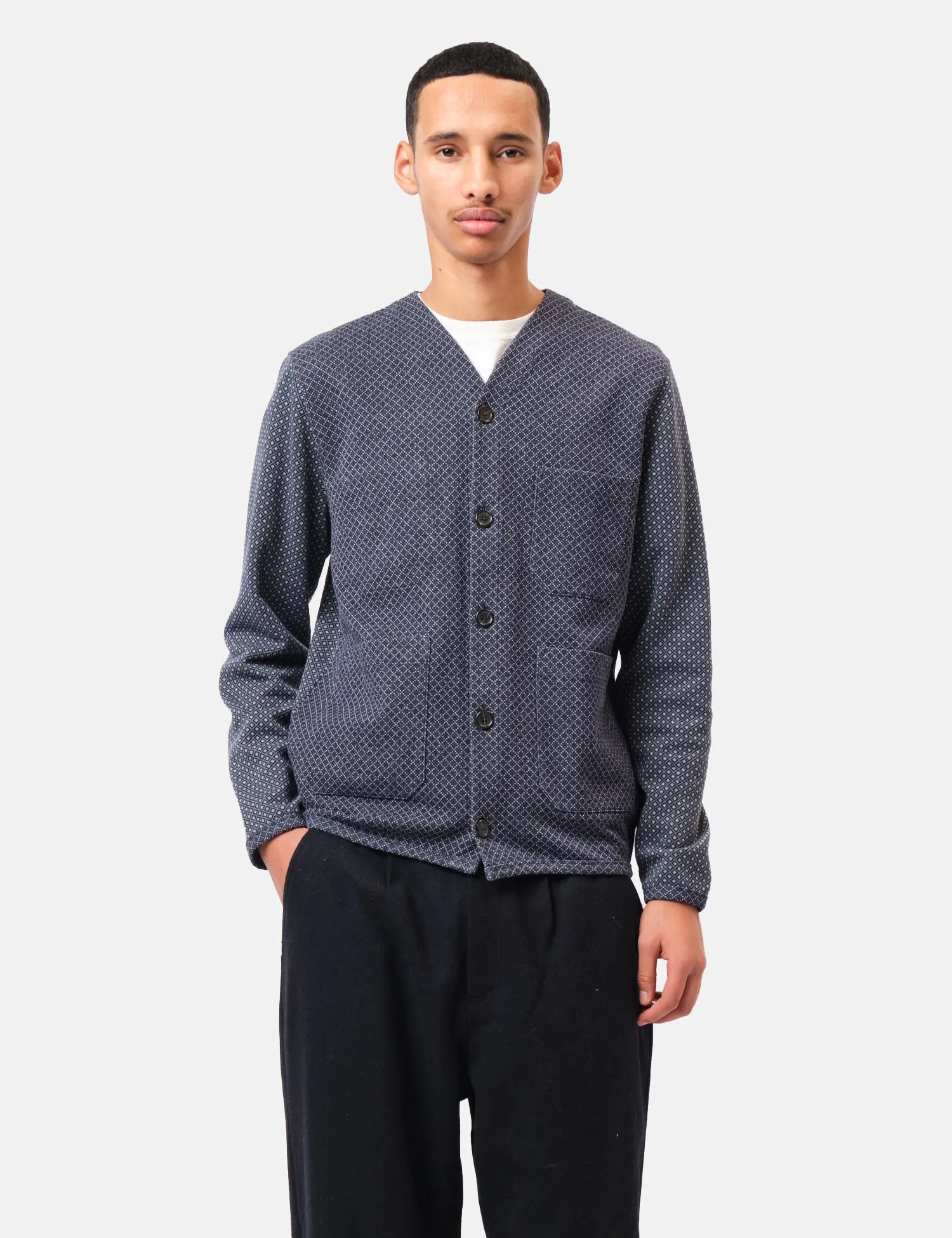 Universal Works Cotton Fleece Cardigan - Navy Blue sold by Article London product image thumbnail 4