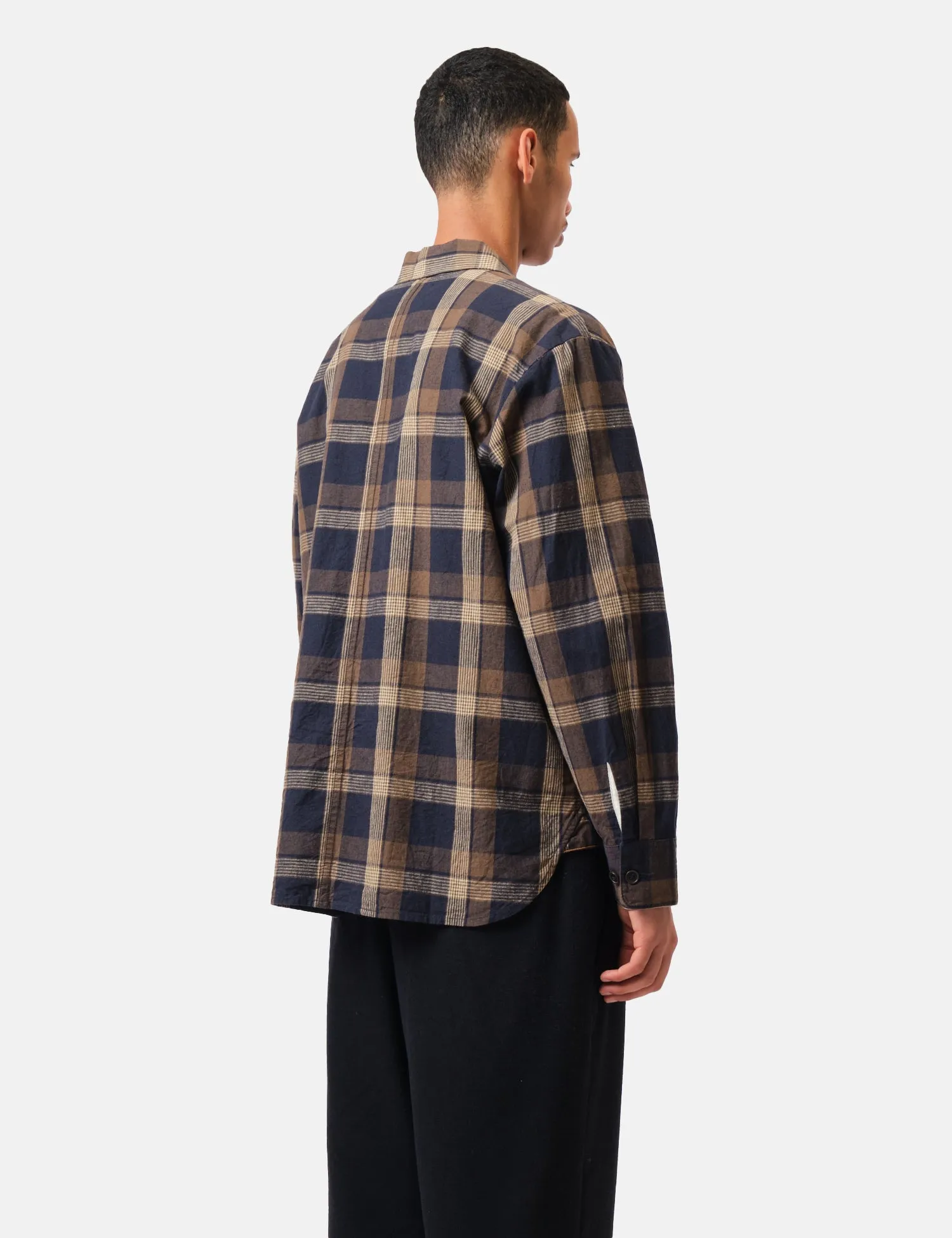 Universal Works Travail Overshirt (Lincot Big Check) - Navy Blue/Brown sold by Article London product image thumbnail 5