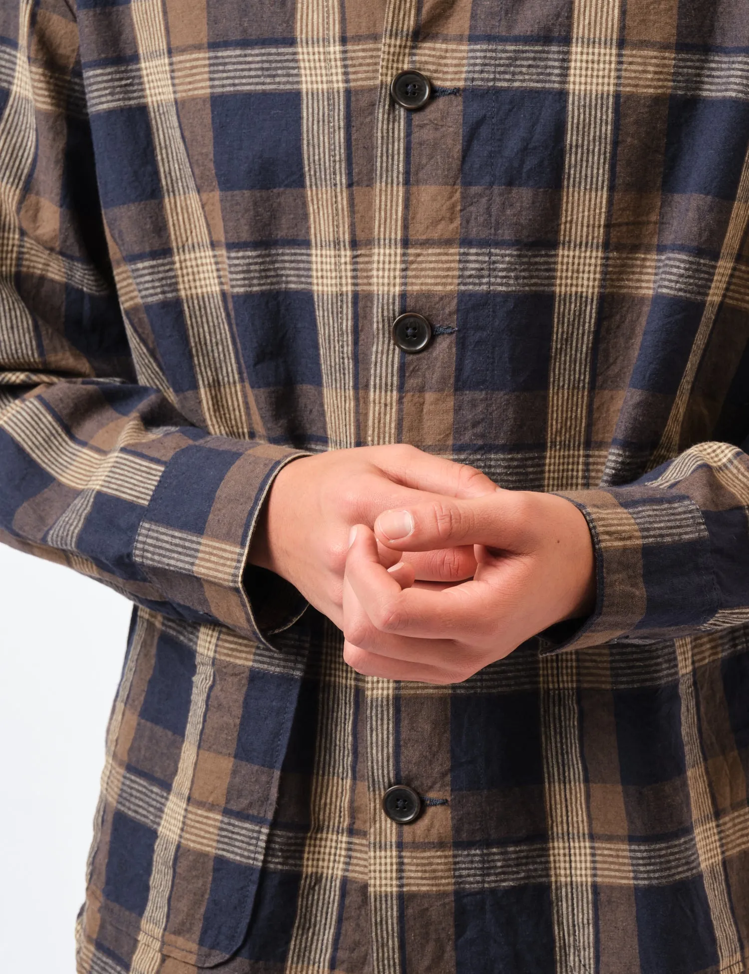 Universal Works Travail Overshirt (Lincot Big Check) - Navy Blue/Brown sold by Article London product image thumbnail 2