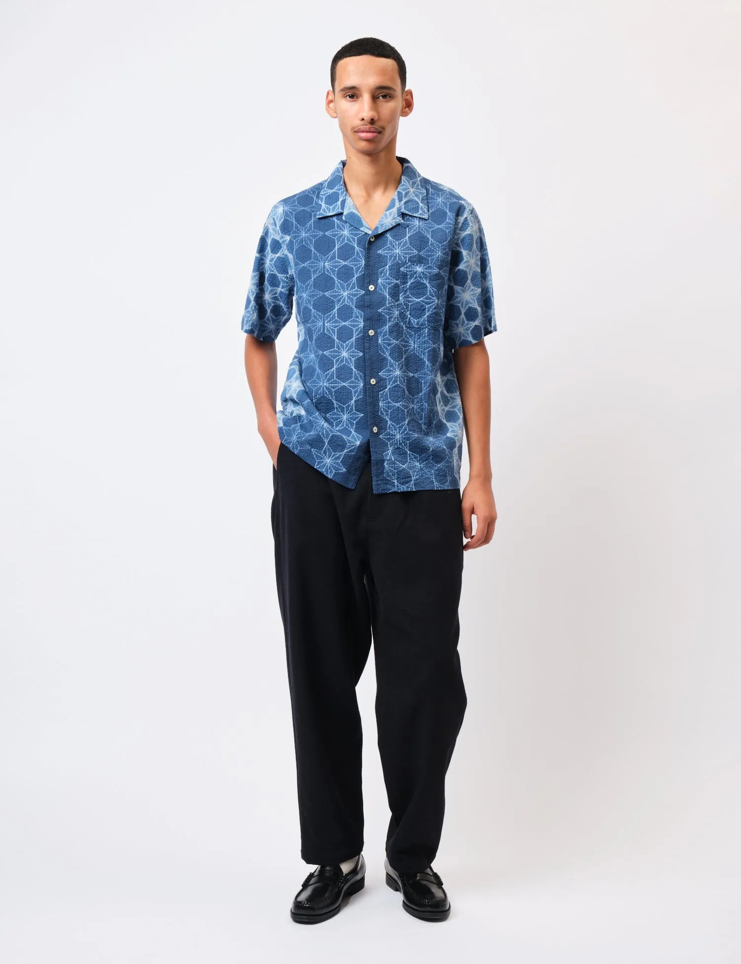 Universal Works Road Shirt (Needle Tye N Dye) - Indigo Blue sold by Article London product image thumbnail 3