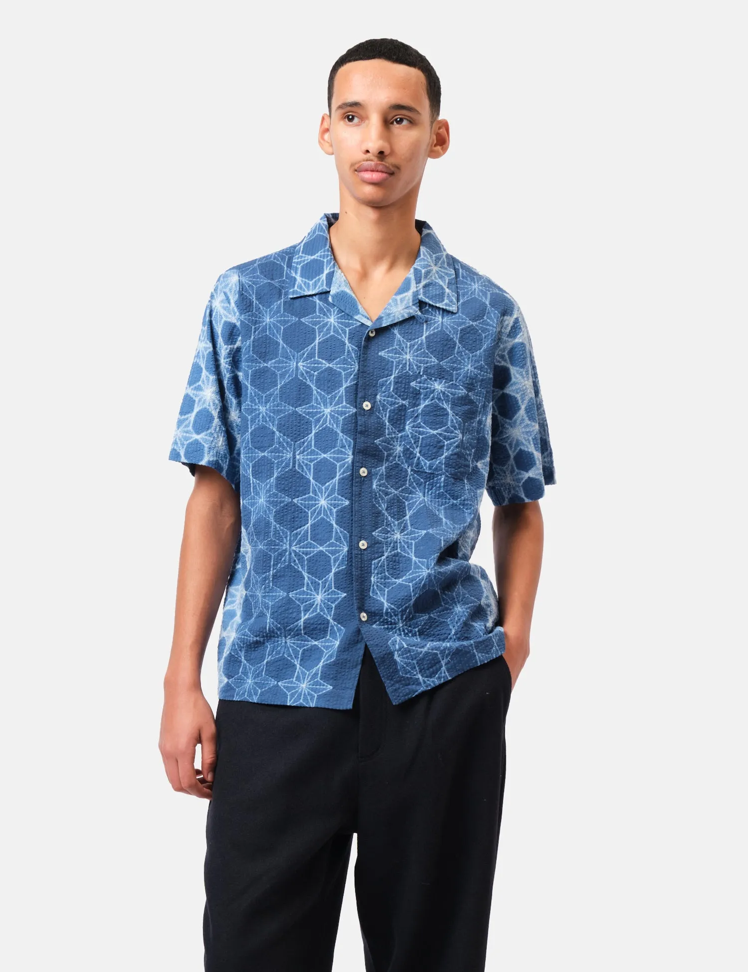 Universal Works Road Shirt (Needle Tye N Dye) - Indigo Blue sold by Article London product image thumbnail 5
