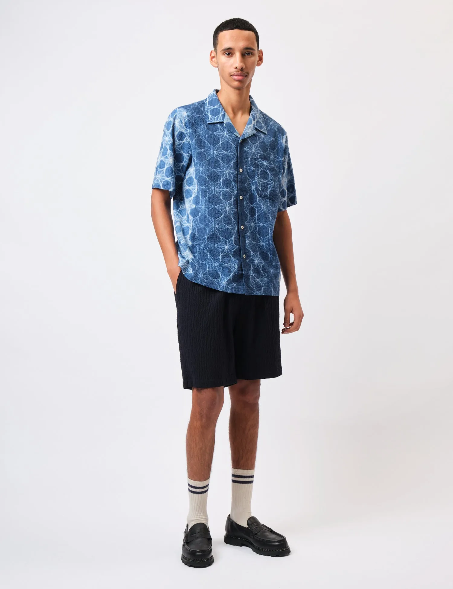 Universal Works Simple Shorts (Ospina Cotton) - Dark Navy Blue sold by Article London product image thumbnail 2