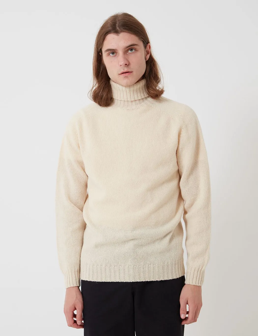 Bhode Lambswool Roll Neck Jumper (Made in Scotland) - Cream sold by Article London