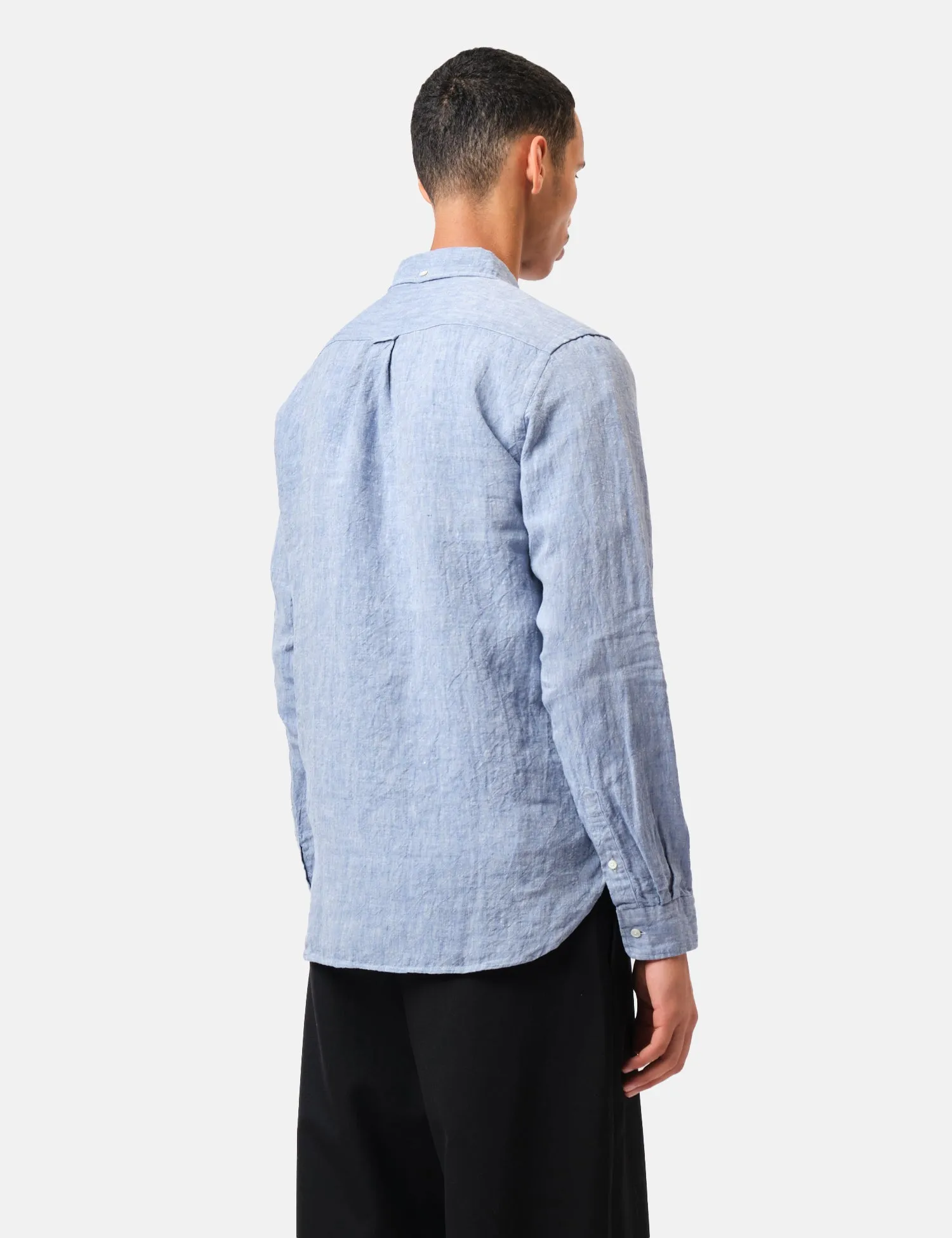 Beams Plus Button Down 1/40 Linen Chambray Shirt - Blue sold by Article London product image thumbnail 4