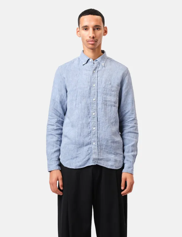 Beams Plus Button Down 1/40 Linen Chambray Shirt - Blue sold by Article London