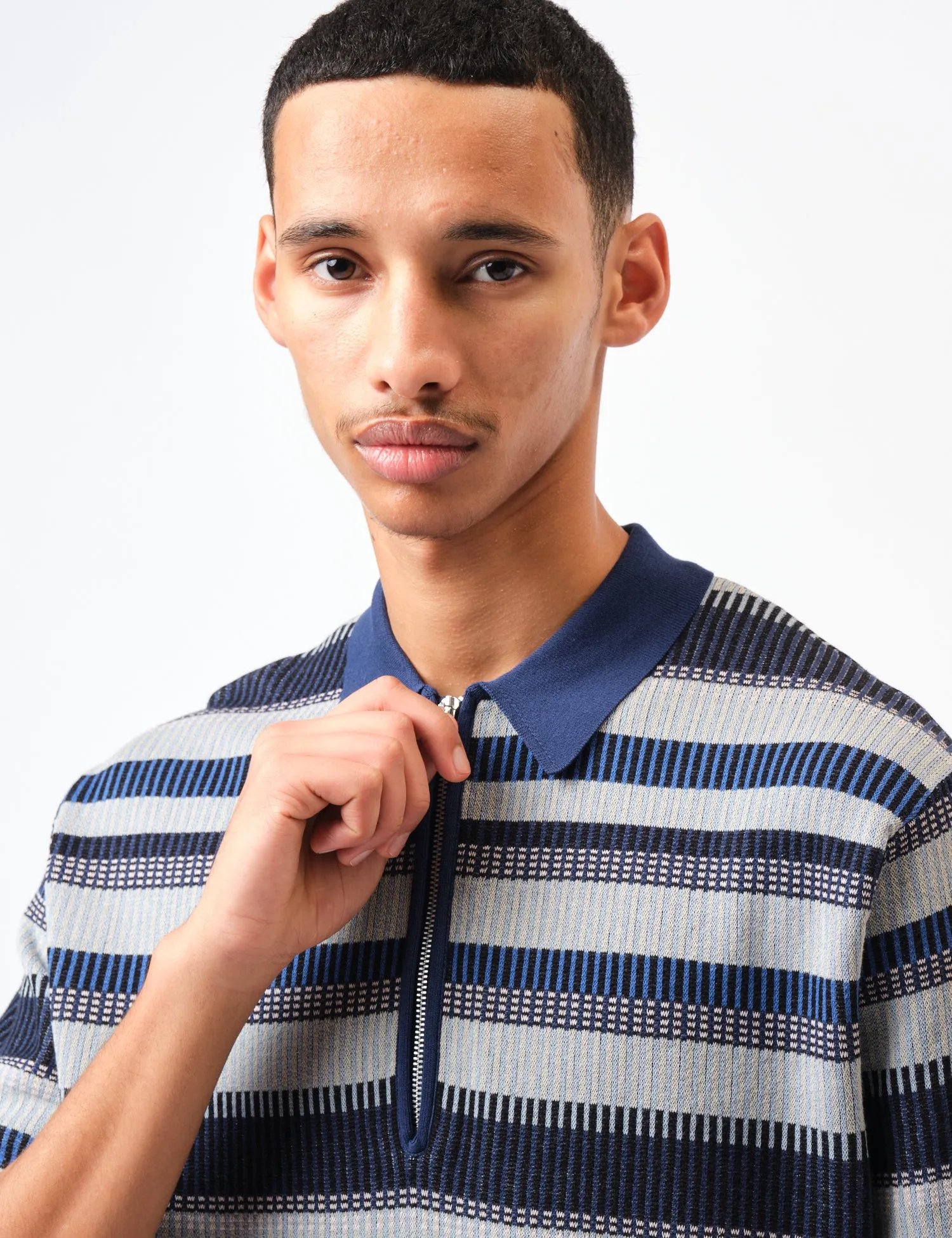 Beams Plus Half Zip Knit Polo Shirt - Navy Blue sold by Article London product image thumbnail 2