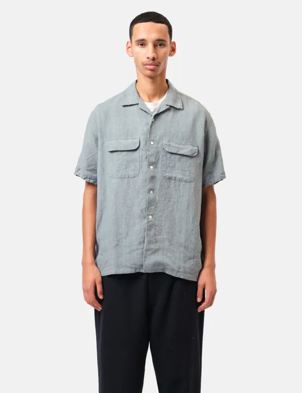 Beams Plus Open Collar 1/40 Linen Shirt - Sax Blue sold by Article London