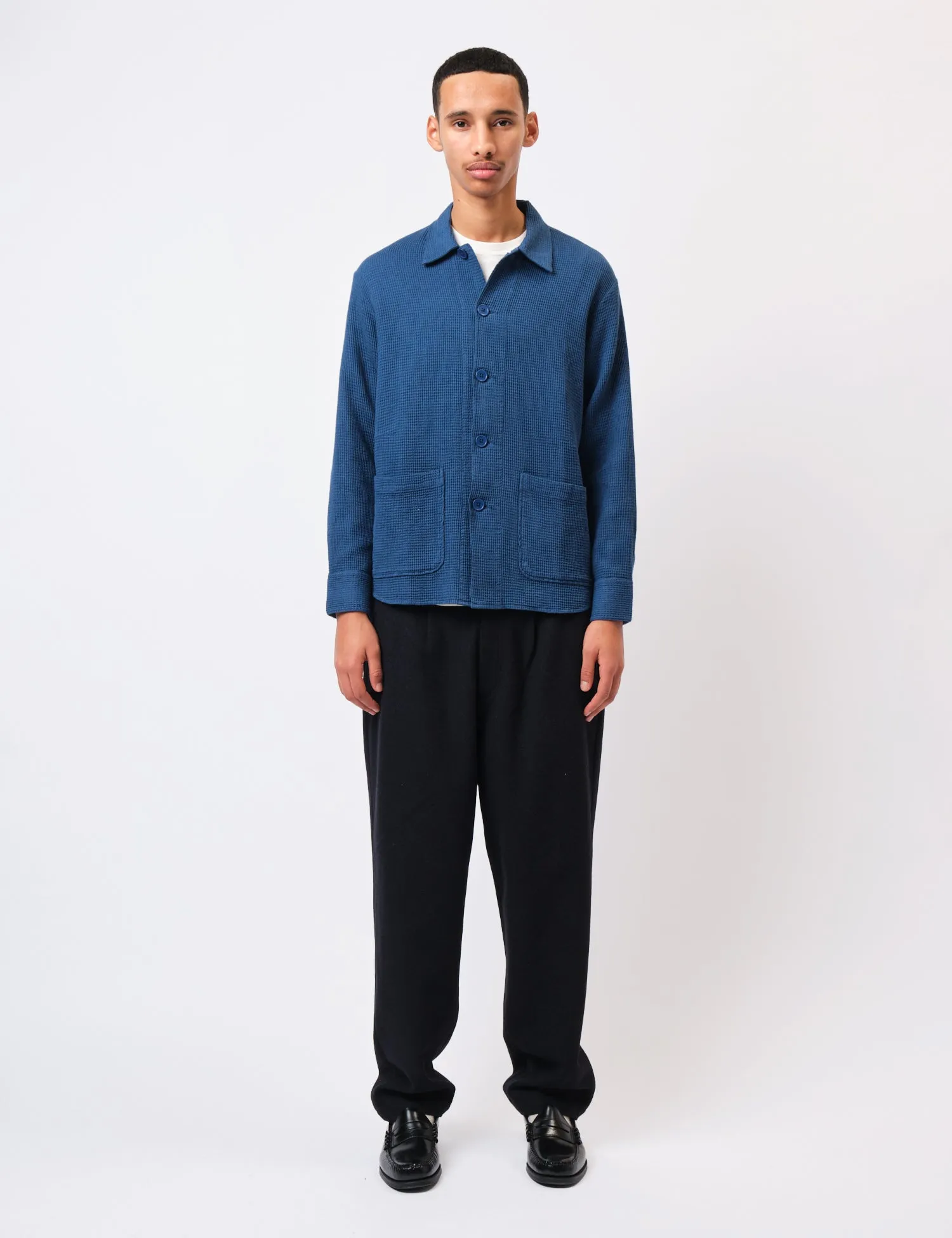 Universal Works Travail Overshirt (Nippon Waffle) - Navy Blue sold by Article London product image thumbnail 3