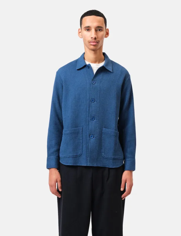 Universal Works Travail Overshirt (Nippon Waffle) - Navy Blue sold by Article London