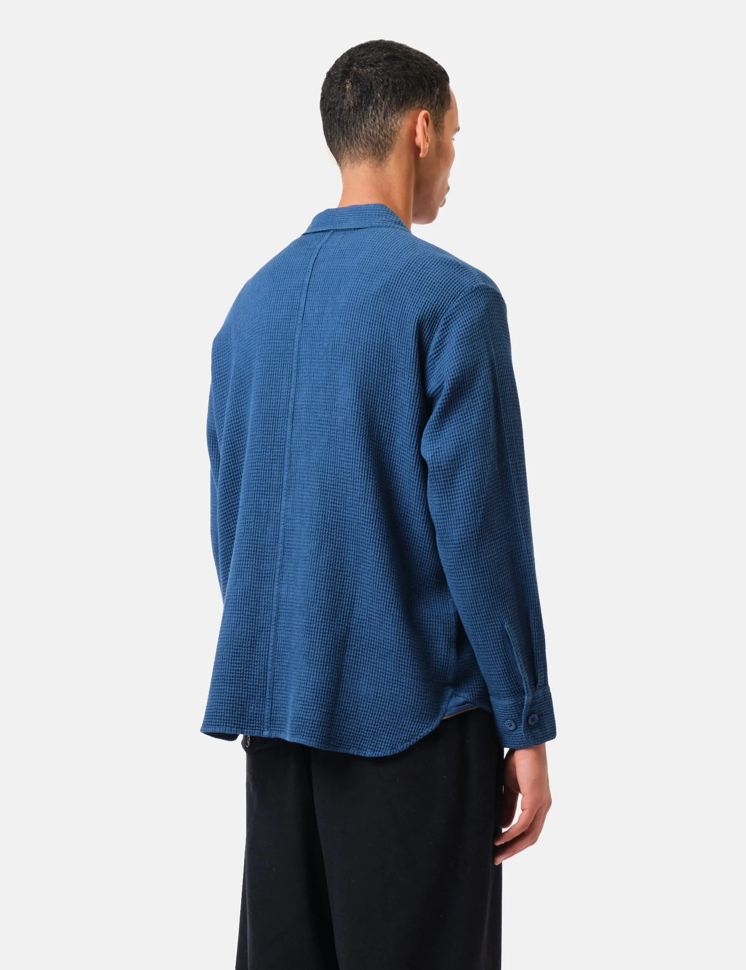 Universal Works Travail Overshirt (Nippon Waffle) - Navy Blue sold by Article London product image thumbnail 4