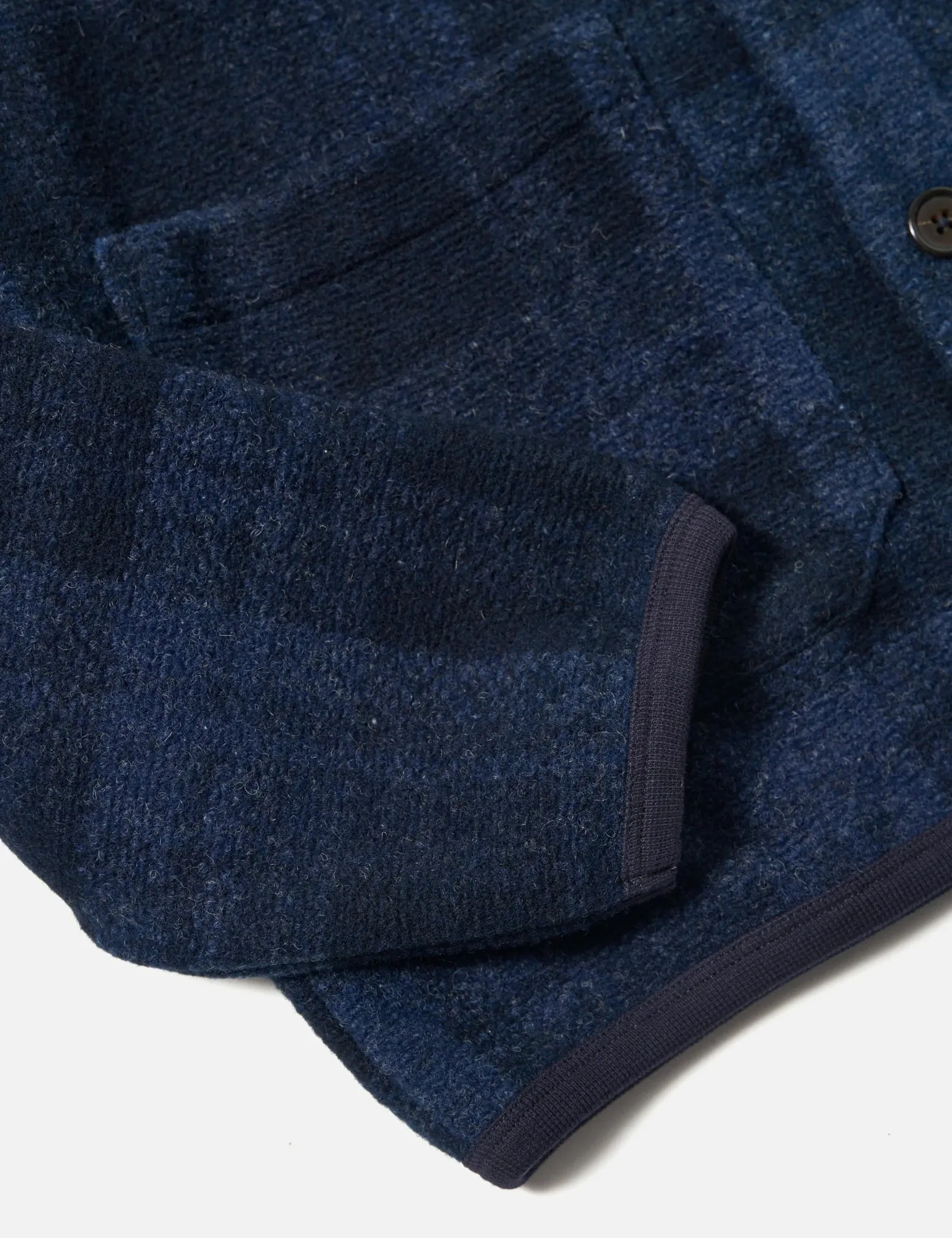 Universal Works Moh Check Fleece Cardigan - Navy Blue sold by Article London product image thumbnail 4