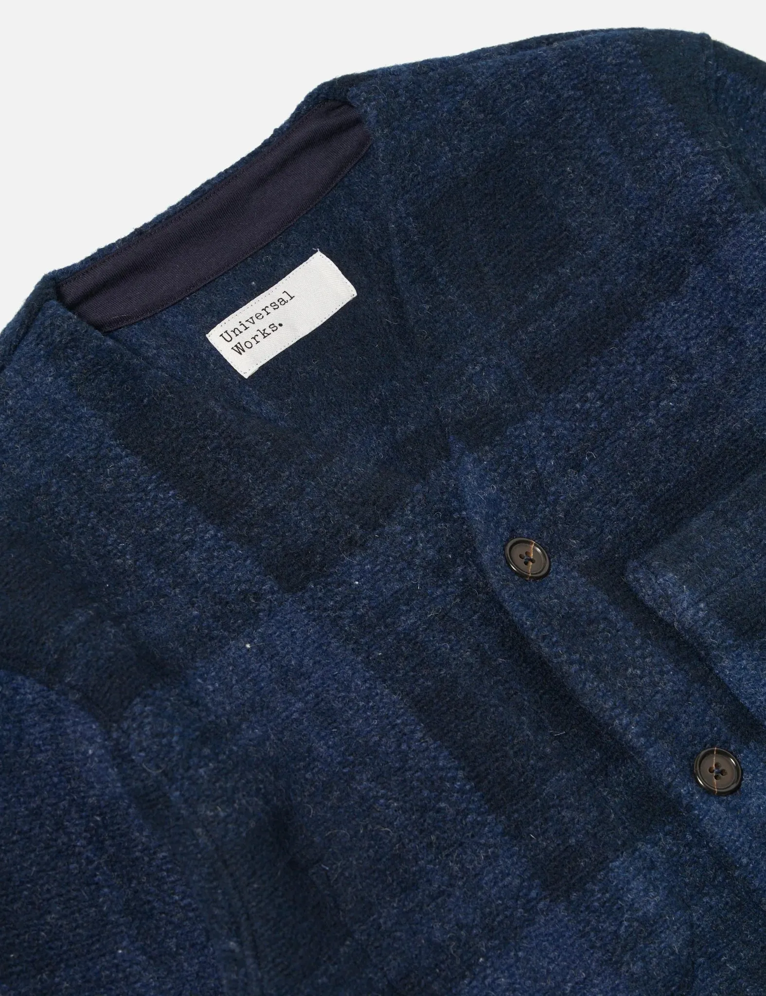 Universal Works Moh Check Fleece Cardigan - Navy Blue sold by Article London product image thumbnail 3