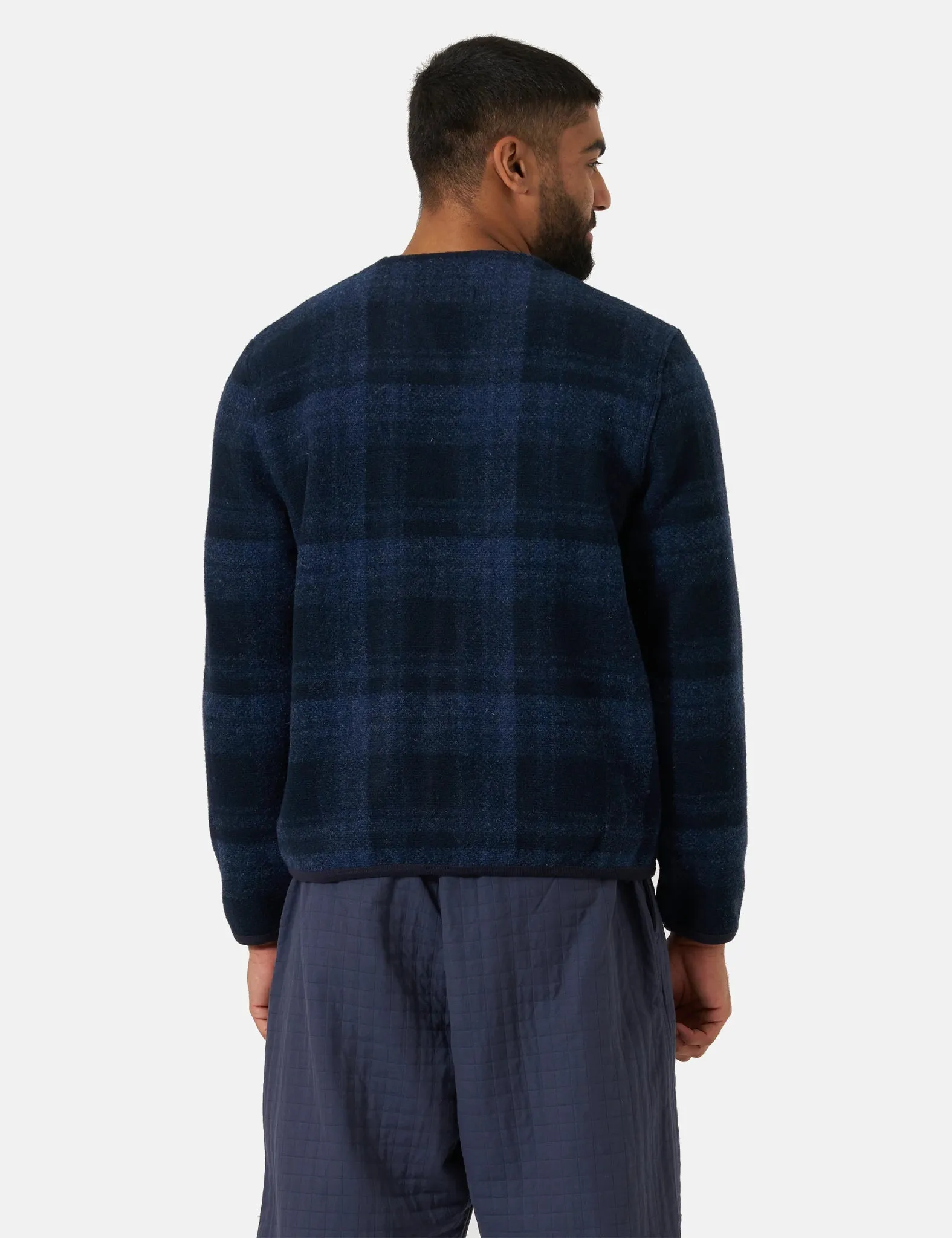 Universal Works Moh Check Fleece Cardigan - Navy Blue sold by Article London product image thumbnail 2