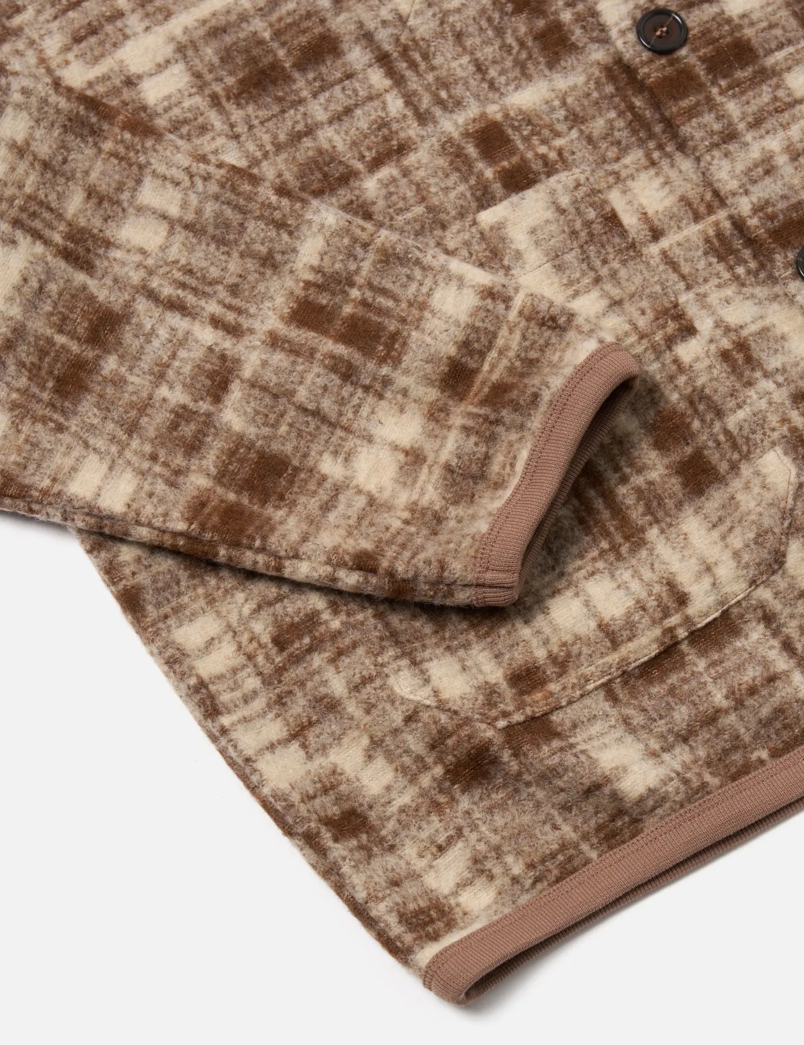 Universal Works Cardigan (Patch Check) - Sand sold by Article London product image thumbnail 4