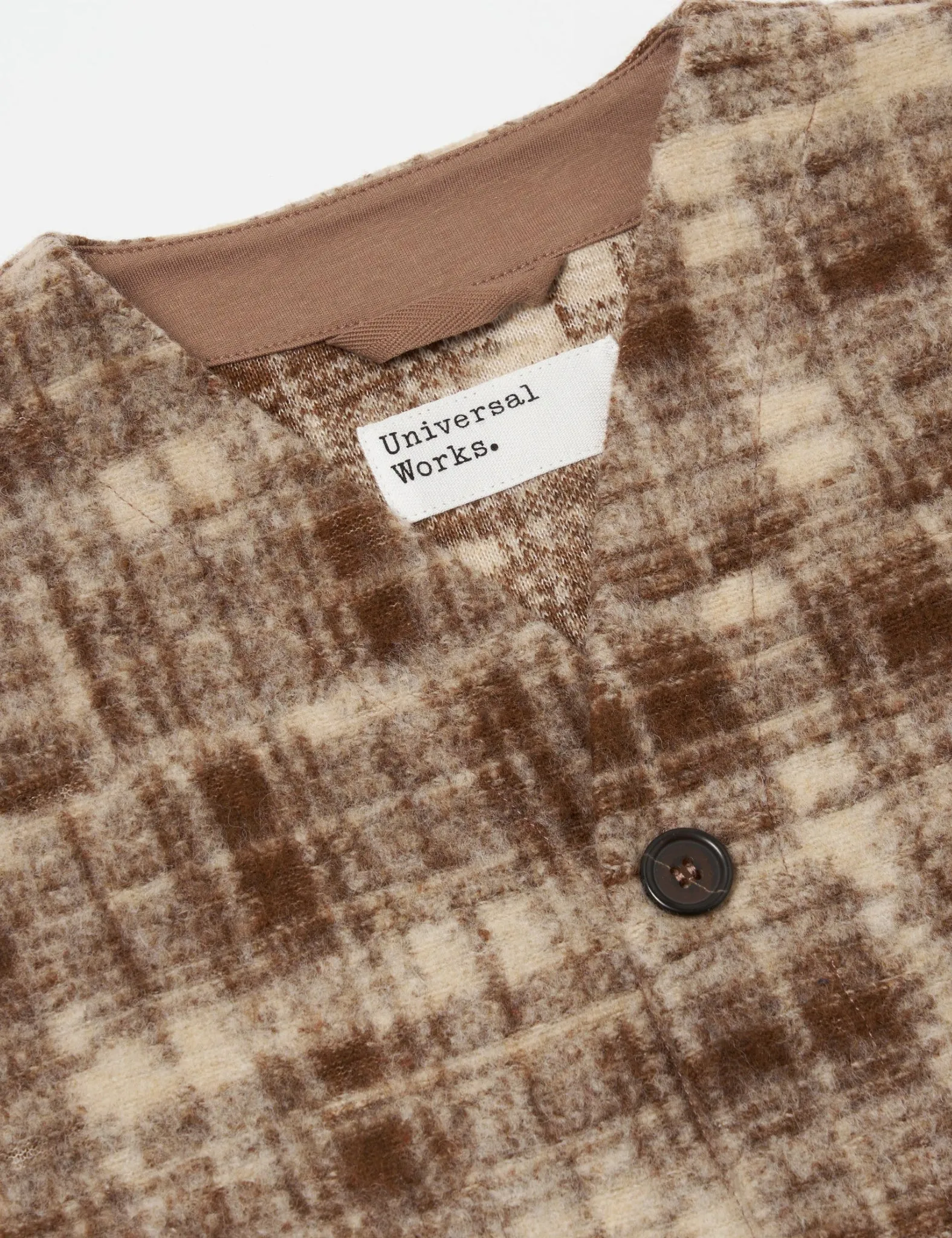Universal Works Cardigan (Patch Check) - Sand sold by Article London product image thumbnail 3